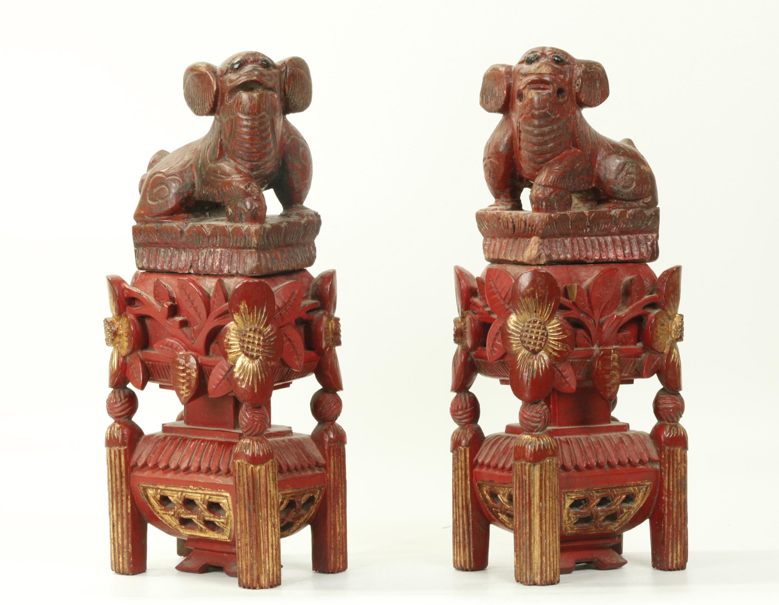 Mirror Pr Chinese Qing Red Lacquered Wood Fu Dogs (1 of 5)