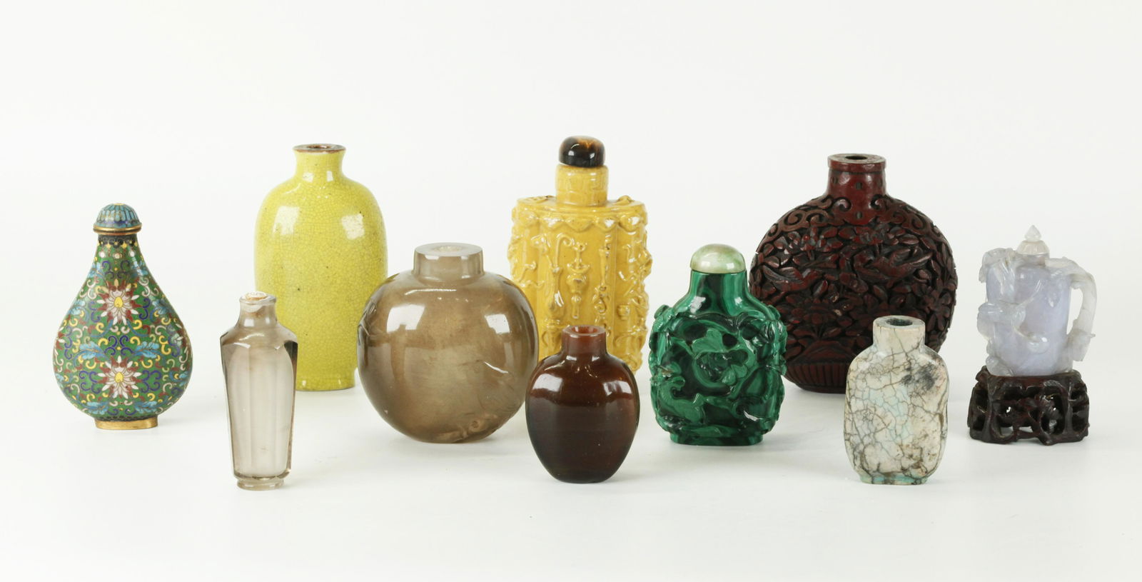 10 Chinese Snuff Bottles Porcelain Cloisonne Stone (1 of 10)