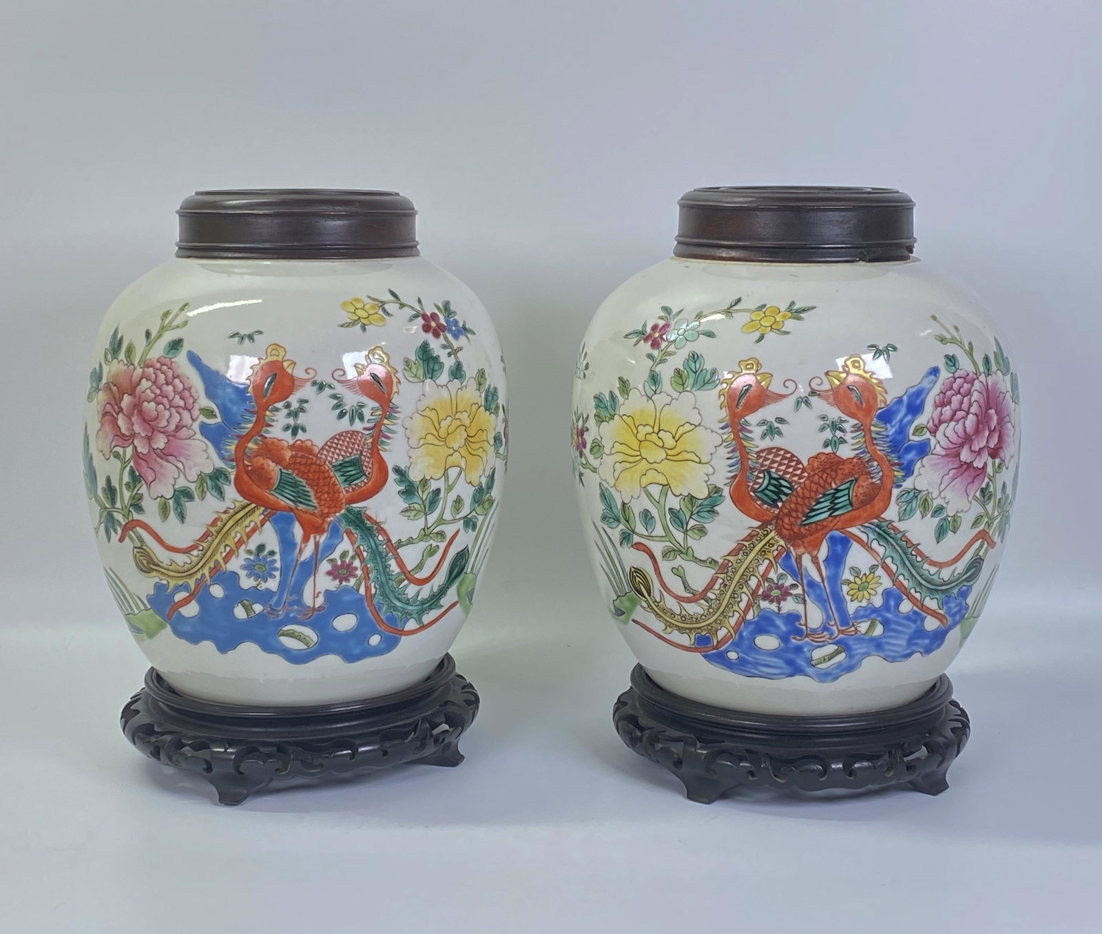 Pr Chinese Porcelain Phoenix Ginger Jars (1 of 7)