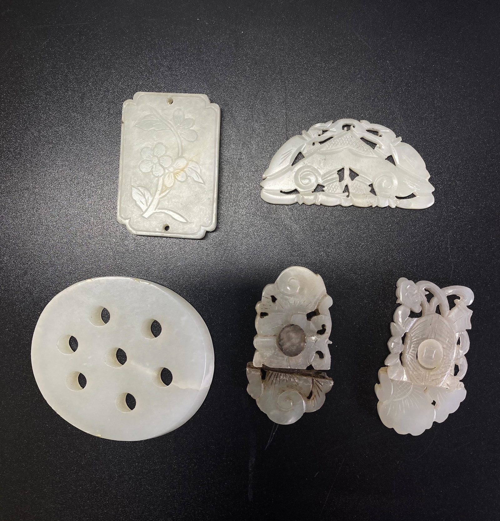 5 Chinese Qing White Jades; Pendants or Buckles (1 of 6)