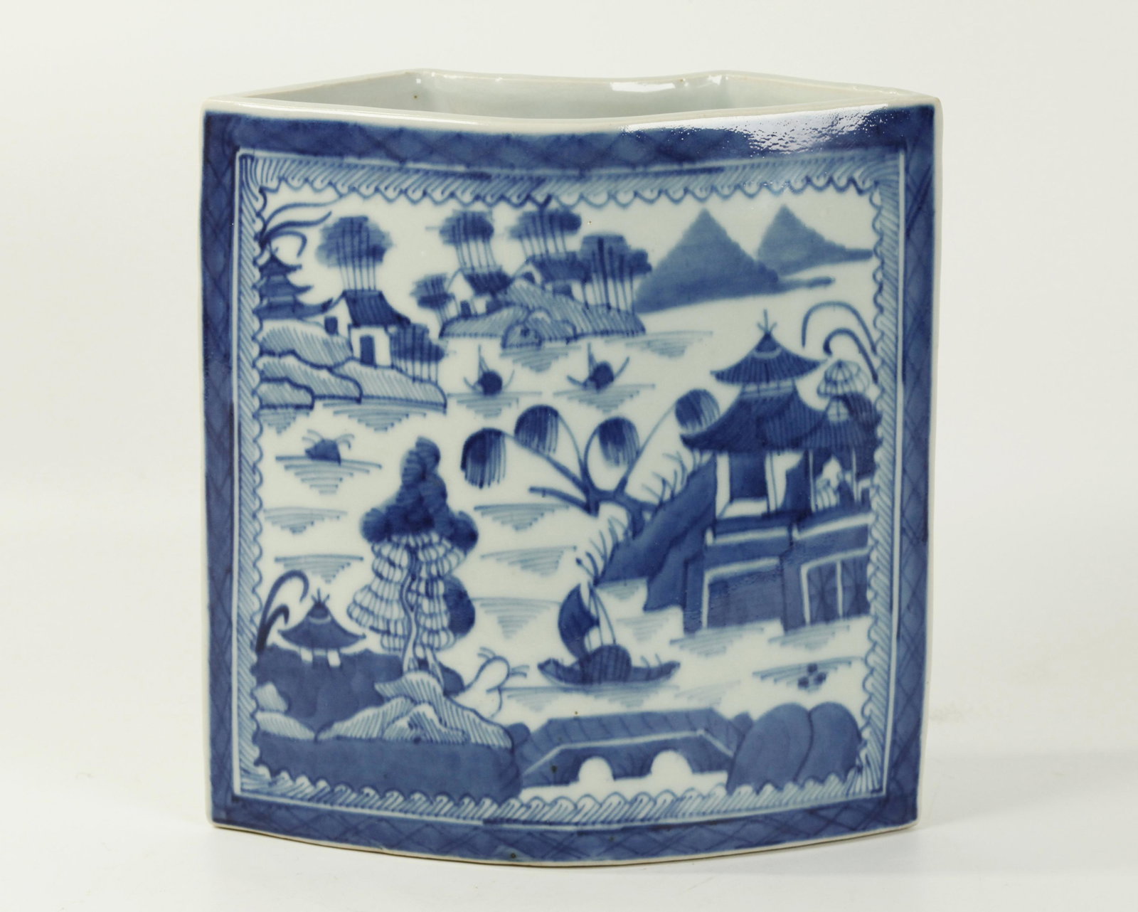 Chinese 19 C Blue White Porcelain Canton Brush Pot (1 of 5)