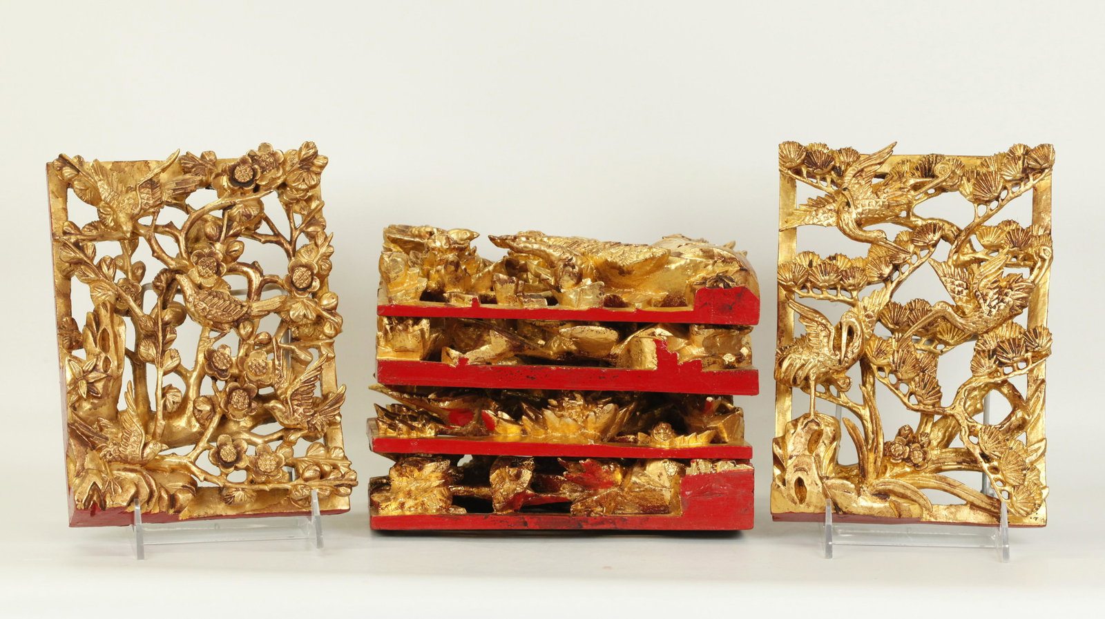 6 Chinese Carved Gold Lacquered Small Panels (1 of 7)