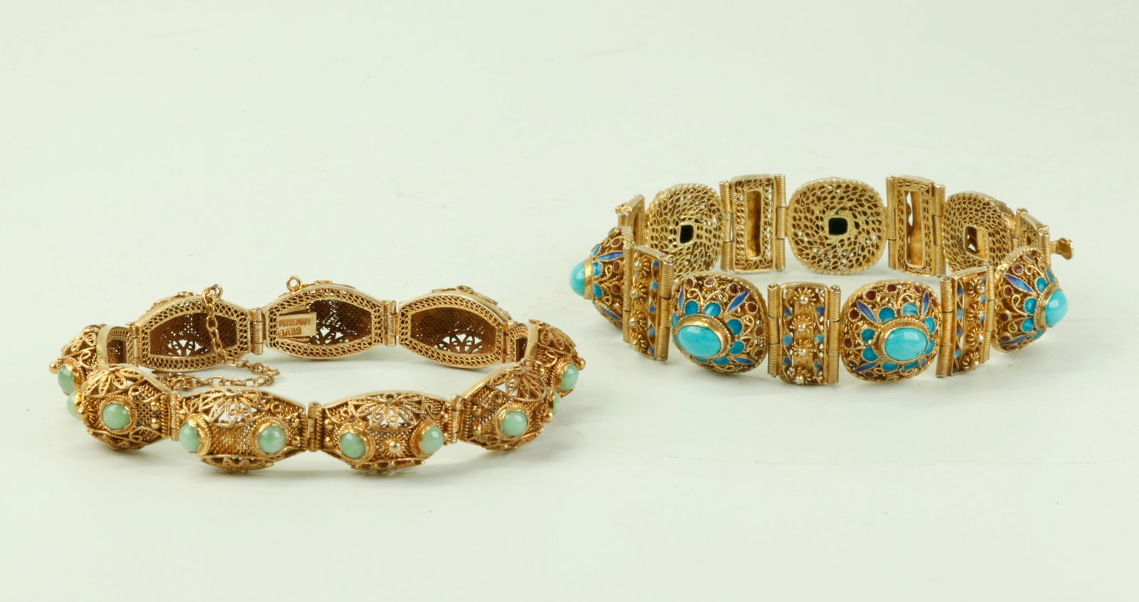 2 Chinese Inset Gilt Silver Wire-Work Bracelets (1 of 4)