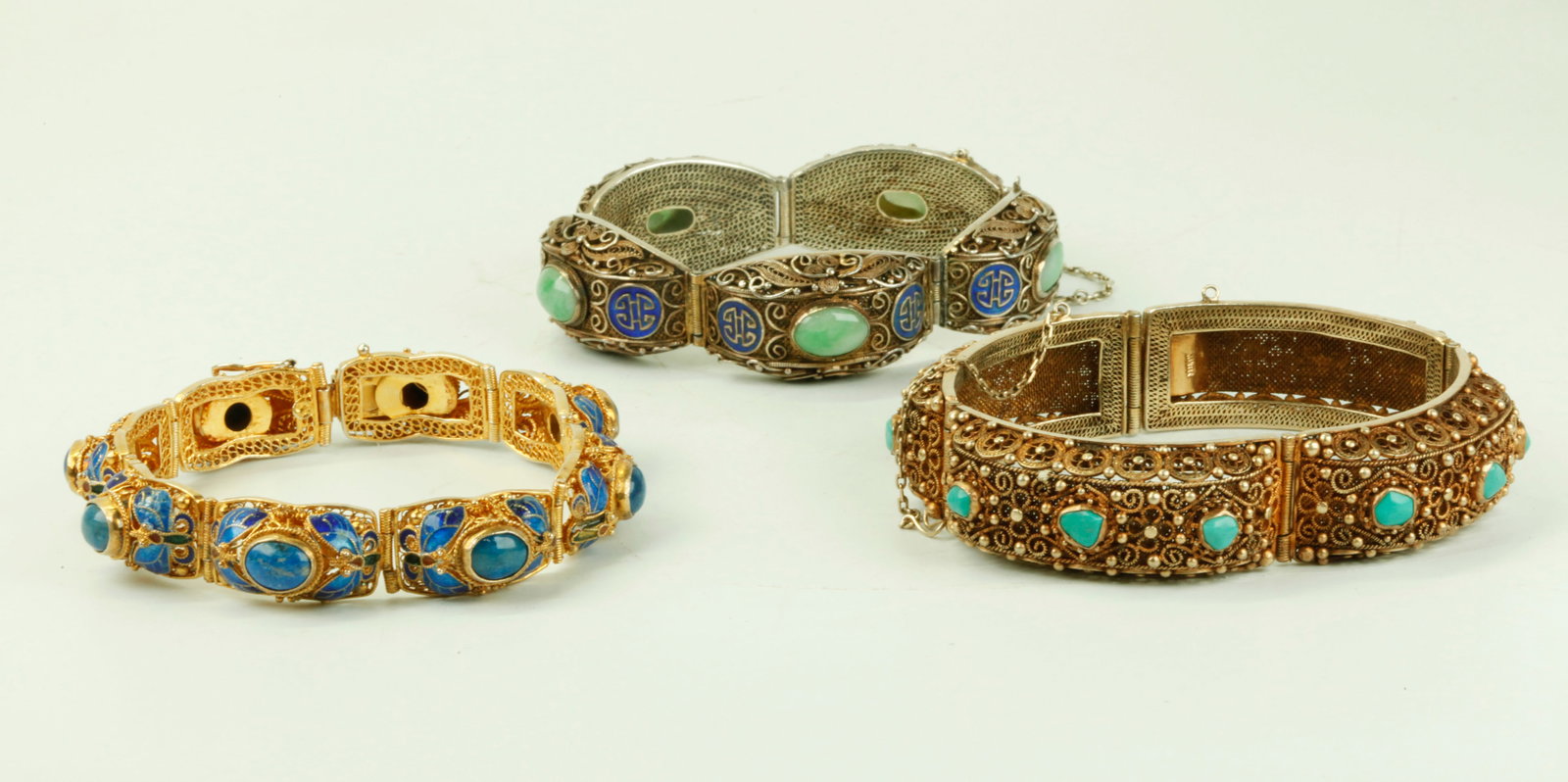 3 Chinese Inset Gilt Wire-Work Bracelets (1 of 7)