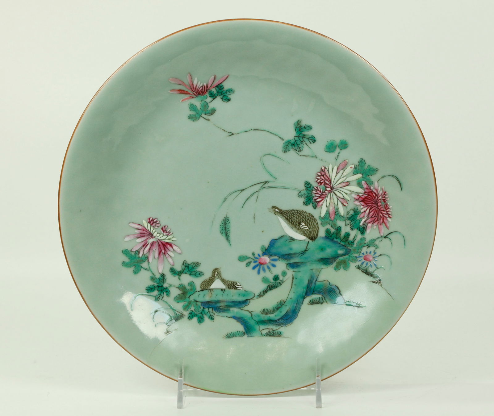 Chinese 18th C Porcelain Quail & Flower Plate (1 of 4)