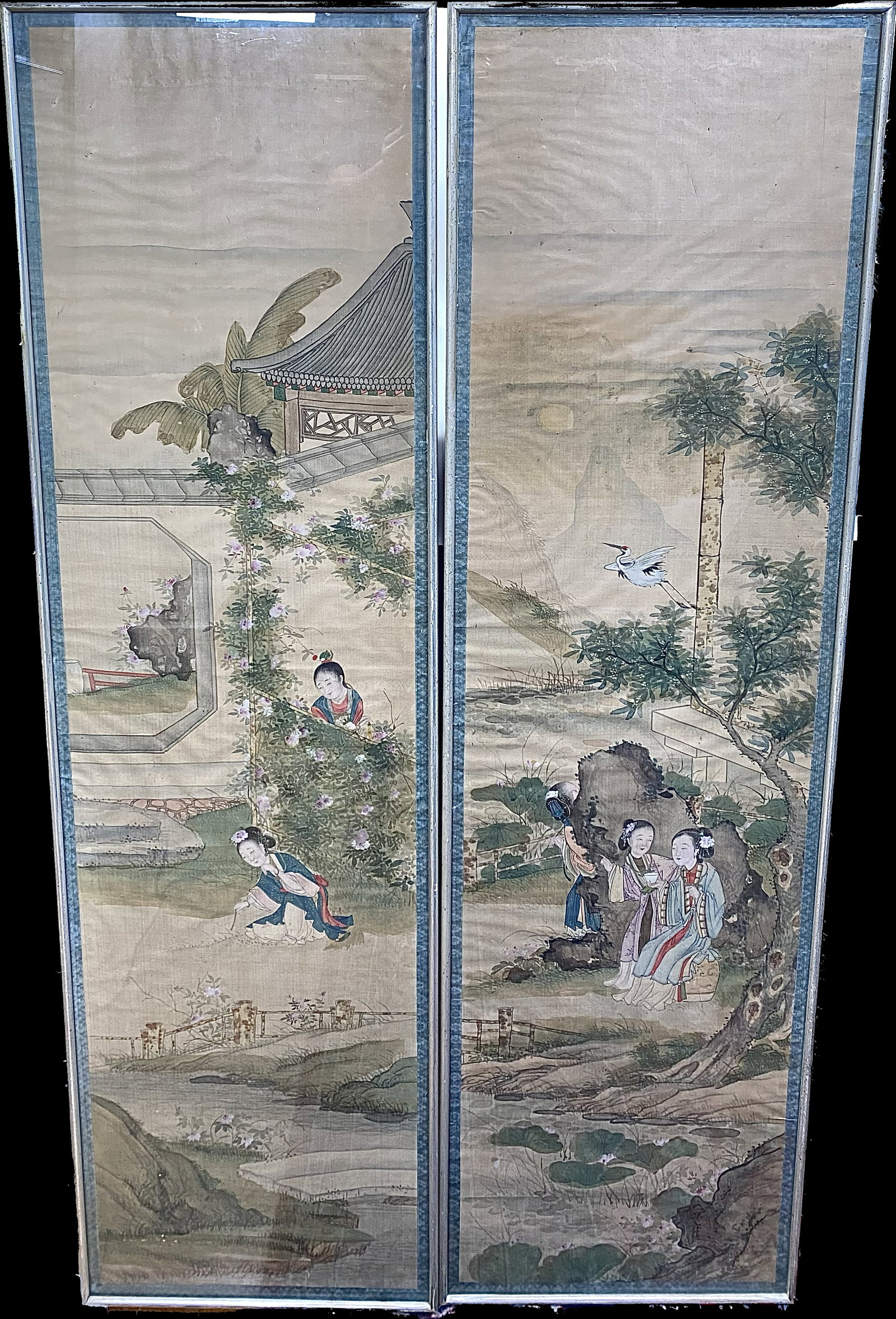 2 Chinese Paintings Silk Hong Lou Meng Scenes (1 of 8)