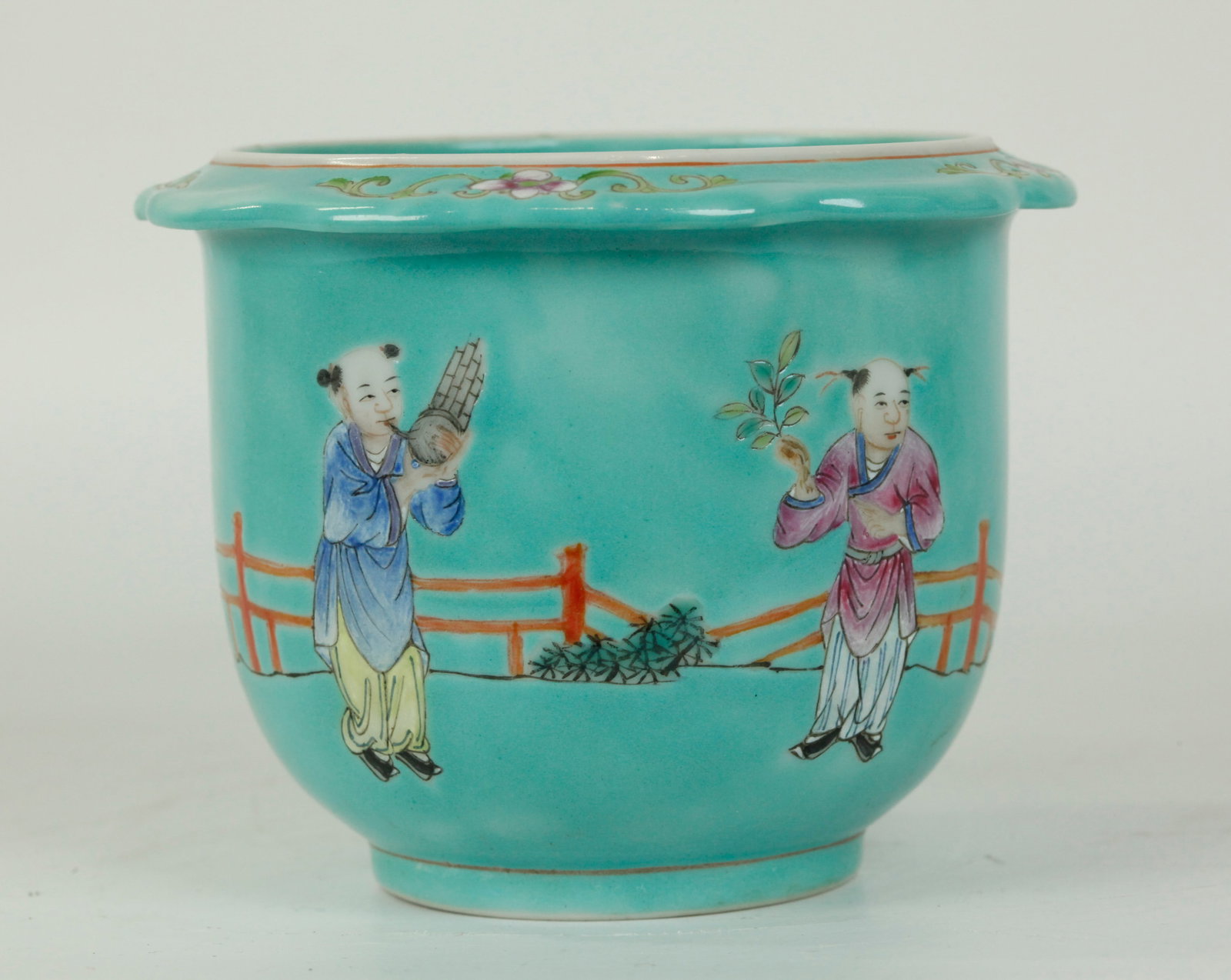 Sm Chinese Turquoise Enamel Porcelain Planter (1 of 5)