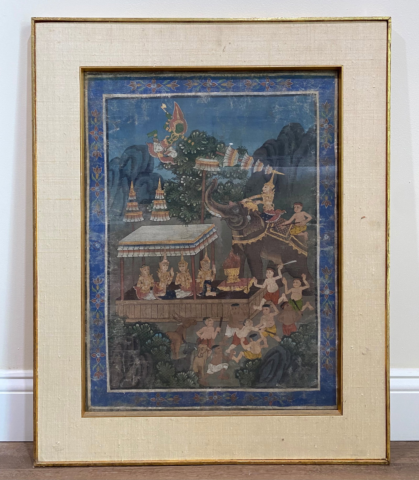Thai Religious Legend Painting Gouache on Fabric (1 of 4)