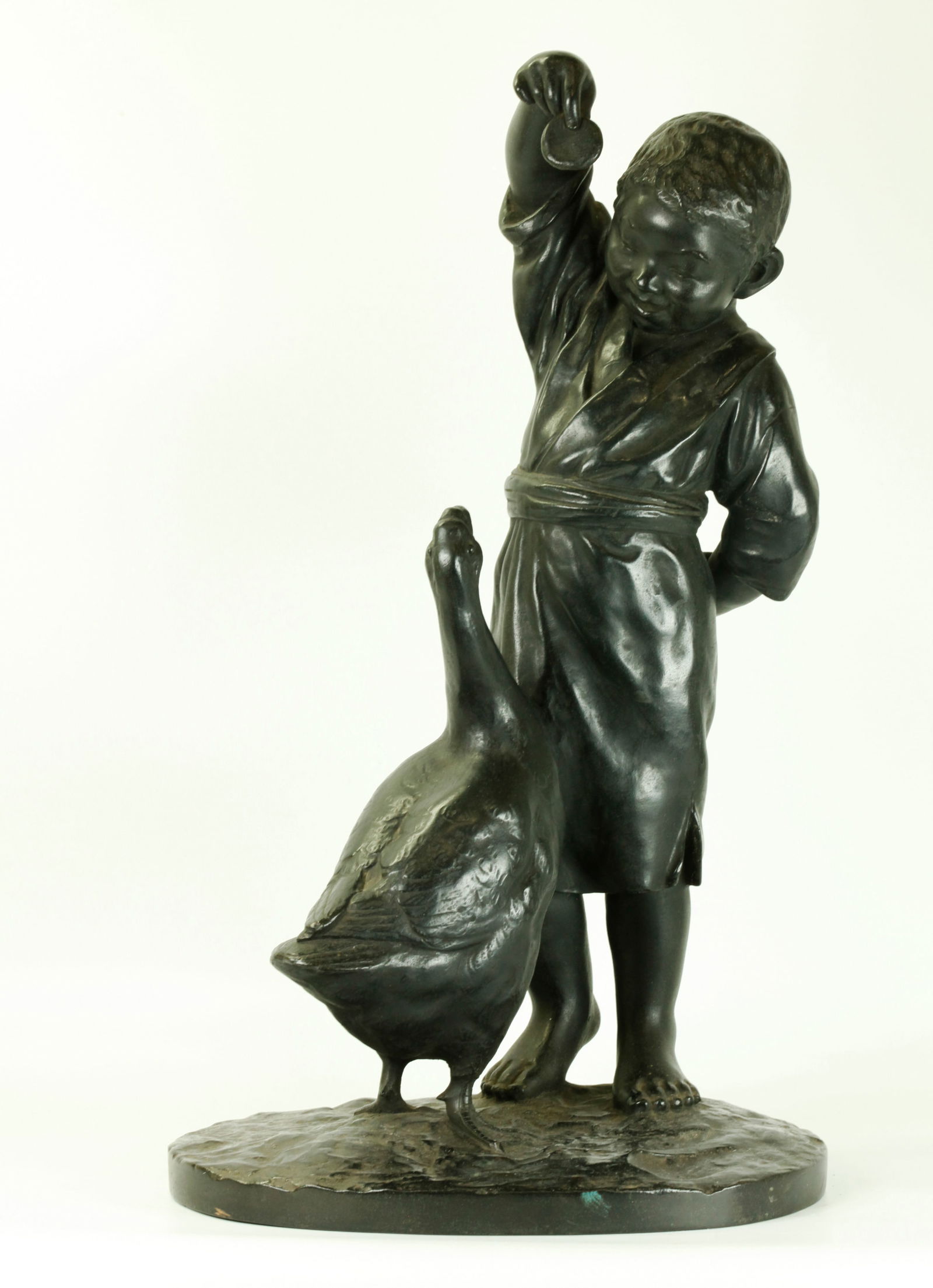Masaaki; Lg Japanese Bronze, Boy Feeding Goose (1 of 7)