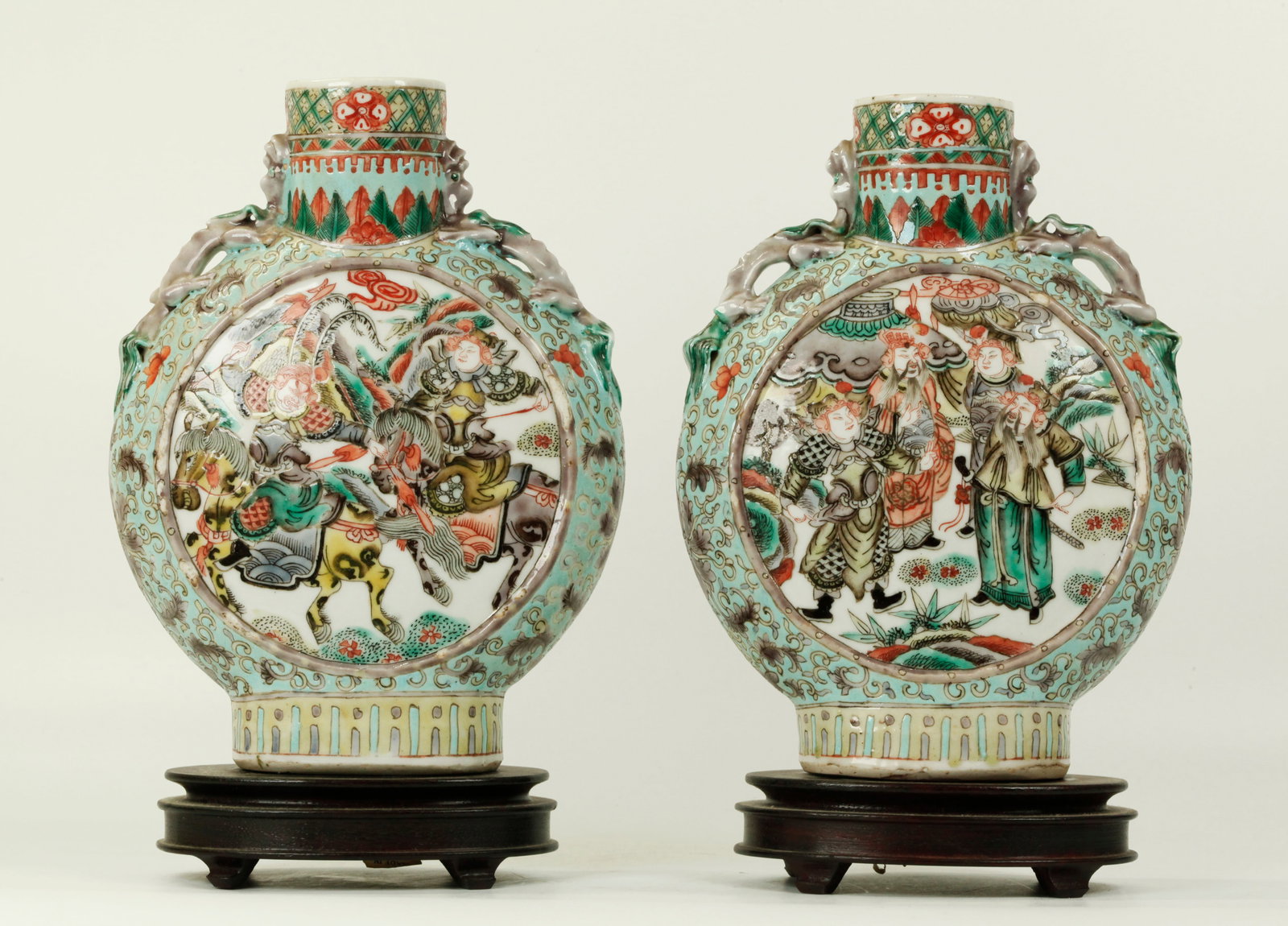 Pr Chinese 19 C Enameled Porcelain Moon Vases (1 of 6)