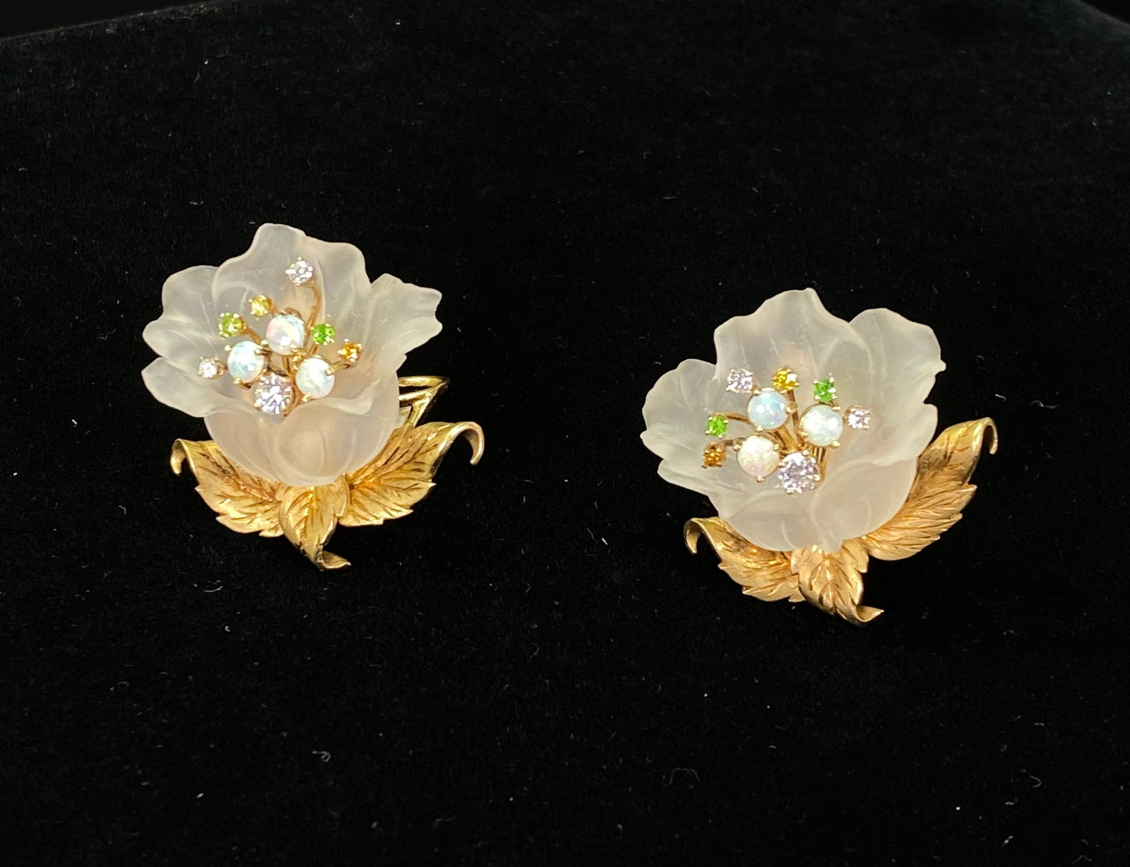 Vintage Rock Crystal & Gem Set 14K Gold Earrings (1 of 6)