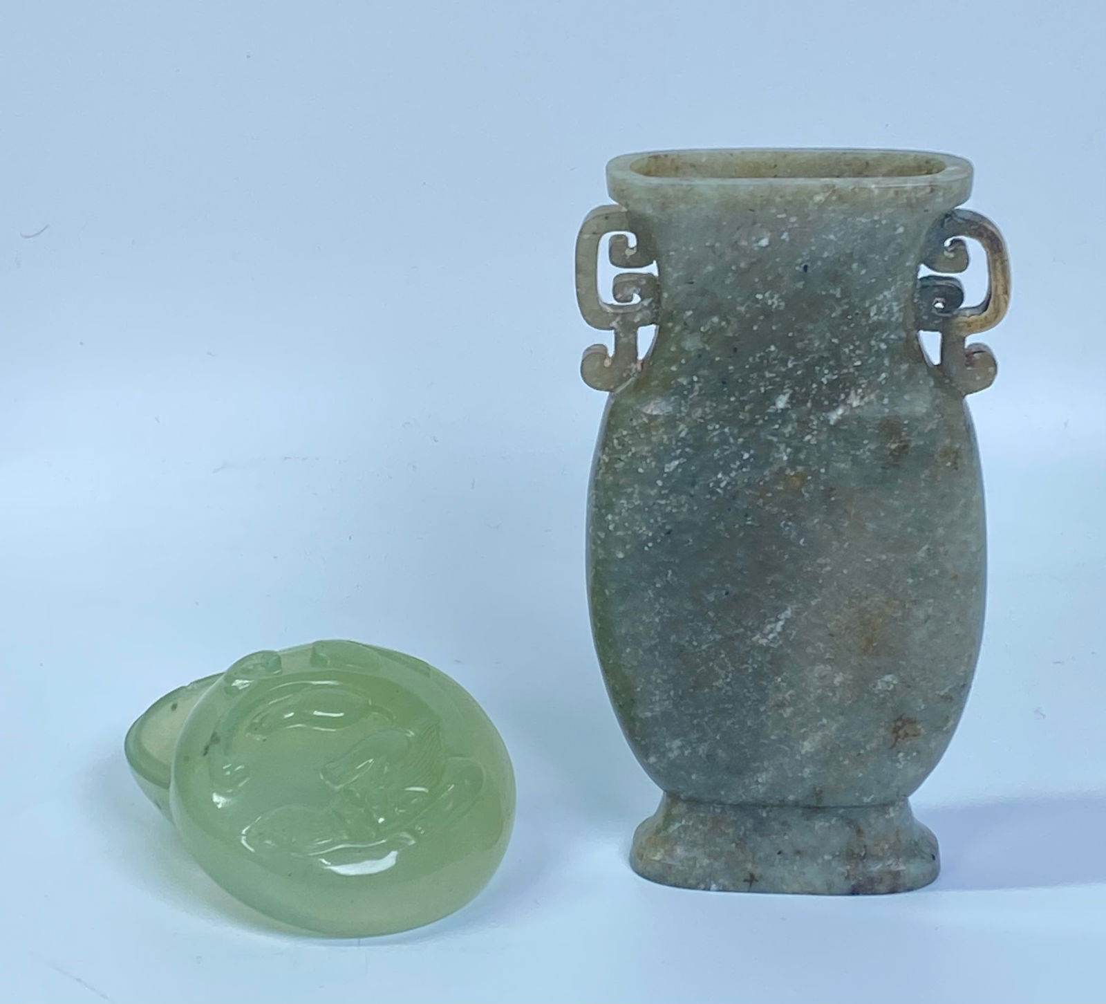 Chinese Qing Celadon Jade Vase; Hard Stone Box (1 of 7)
