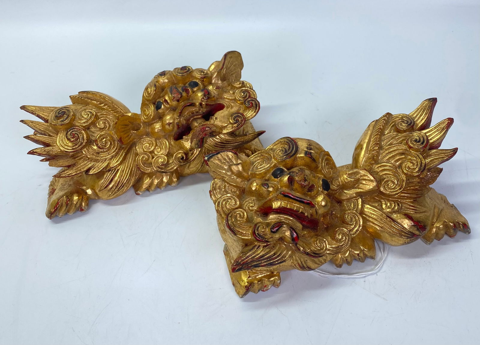 Pr Chinese Gold Lacquered Wood Fu Dog Drops (1 of 4)