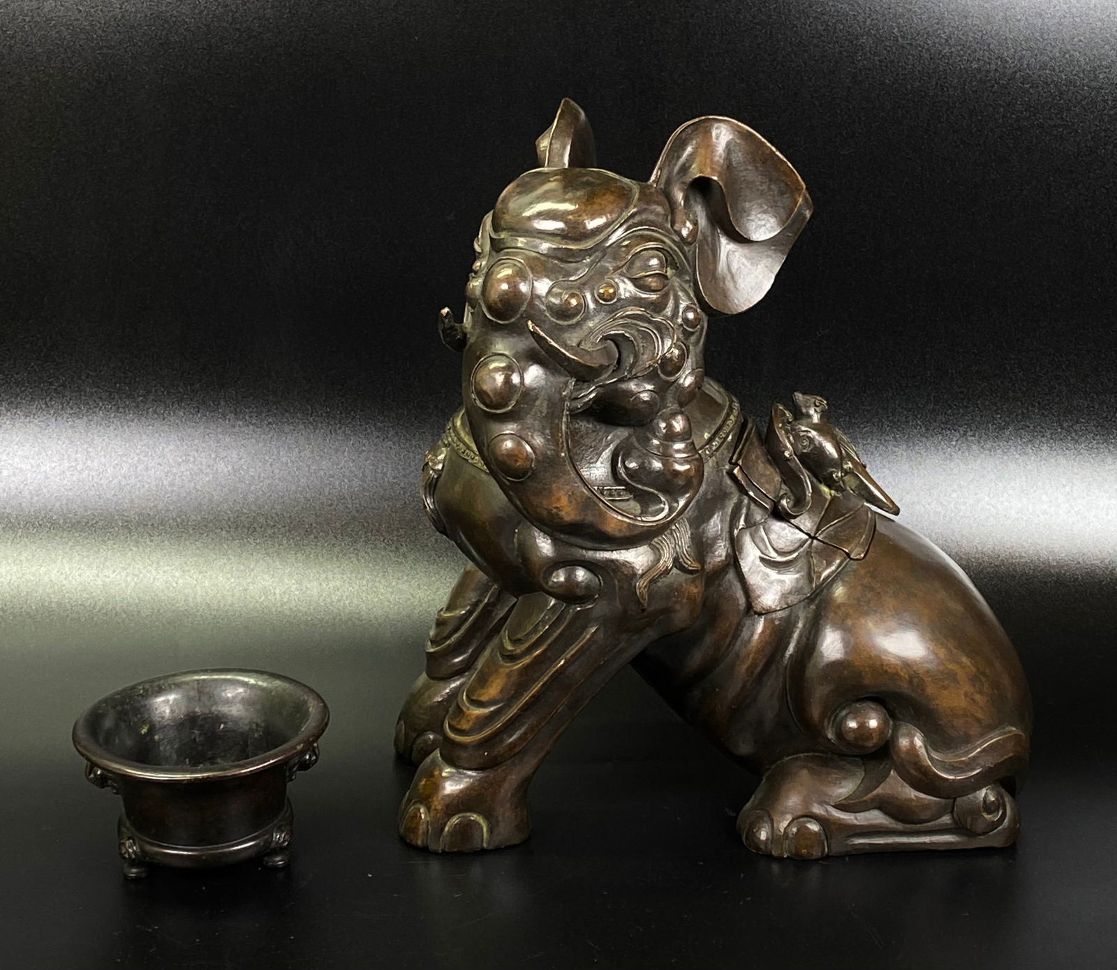 2 Chinese Bronze Censors Seated Elephant, Round (1 of 8)