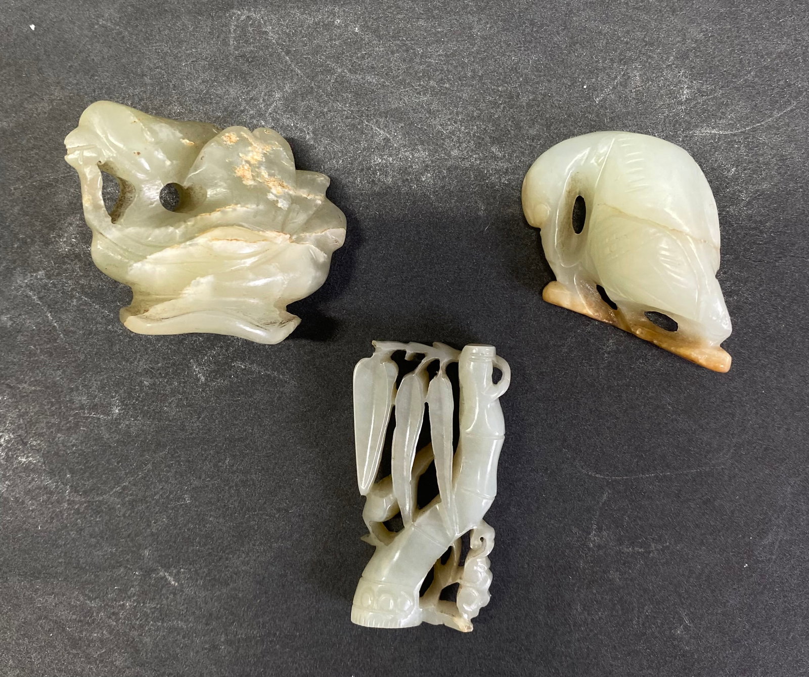 3 Chinese Qing White to Celadon Jade Toggles (1 of 5)