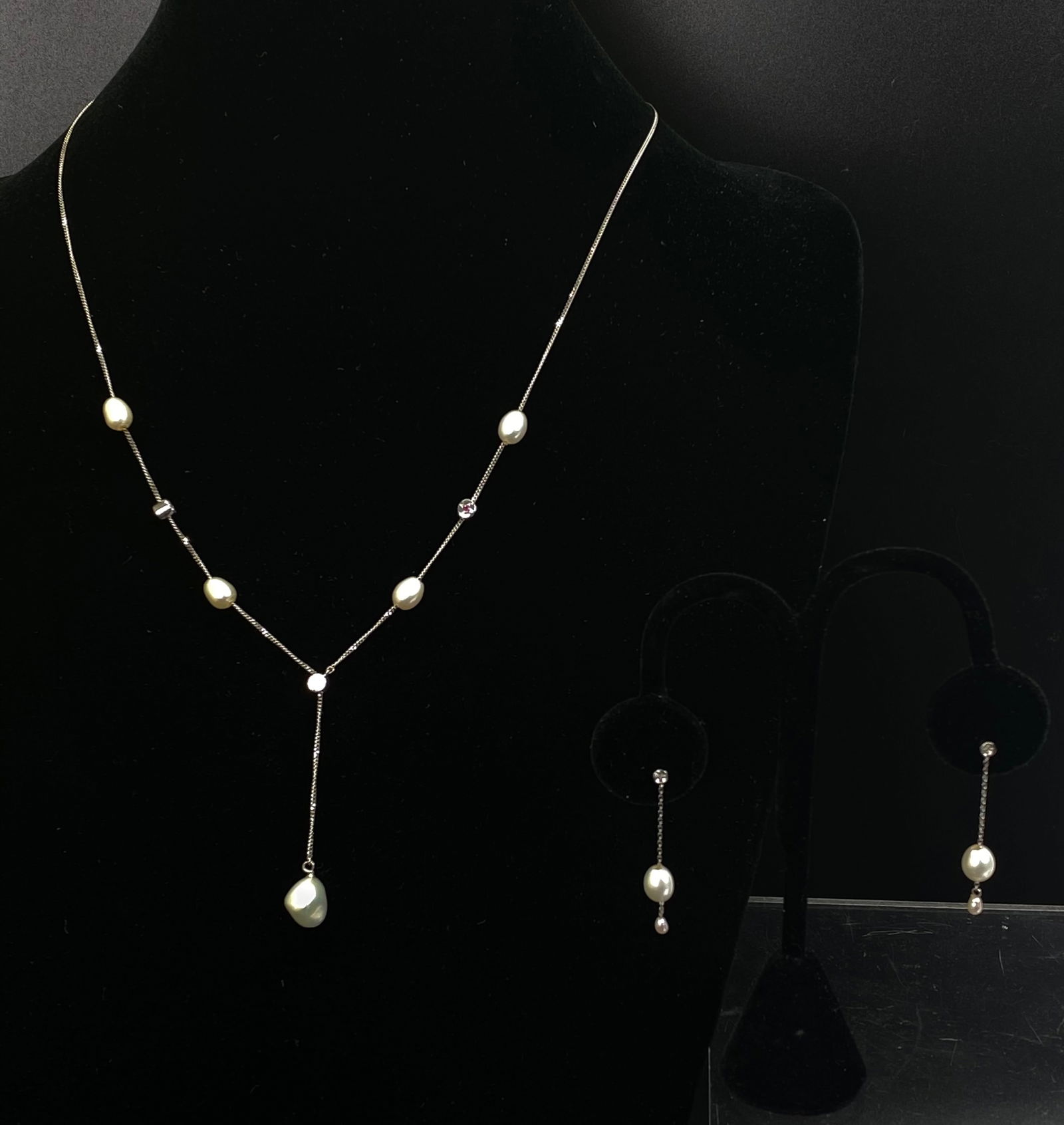 Pearl Diamond Ruby Silver Necklace & Earrings (1 of 7)