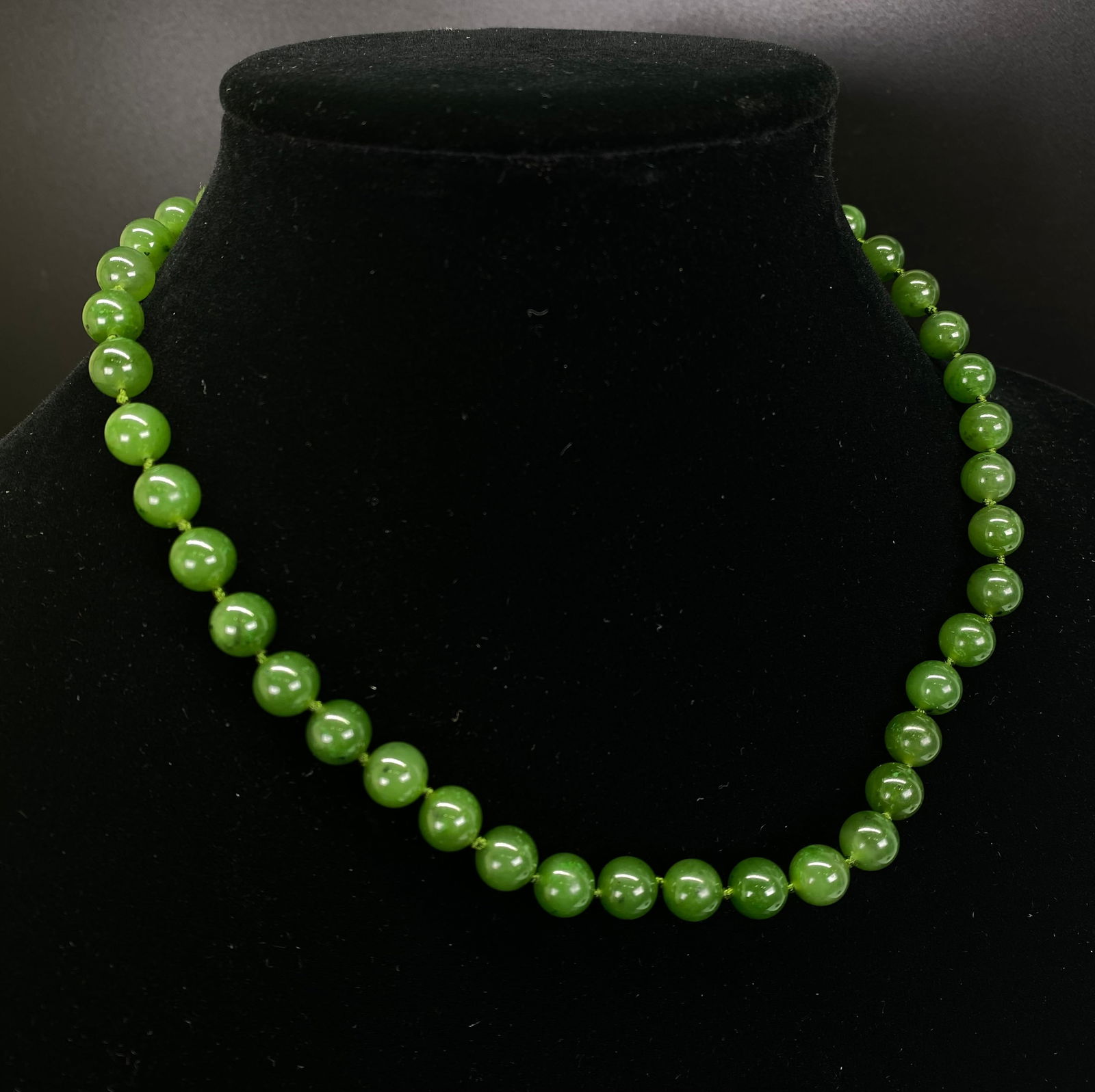 43 Bead Chinese Green Jade Bead Necklace (1 of 4)