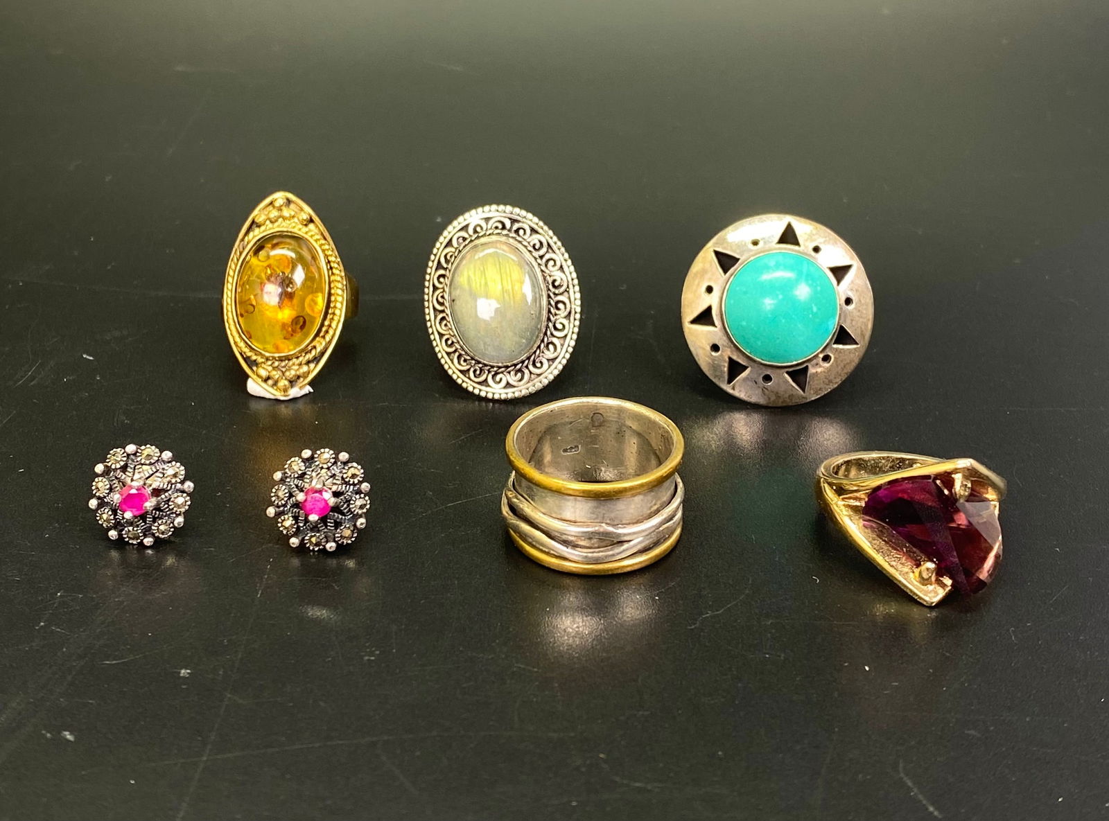 5 Various Rings; 1 Pr Ruby Set Earrings (1 of 5)