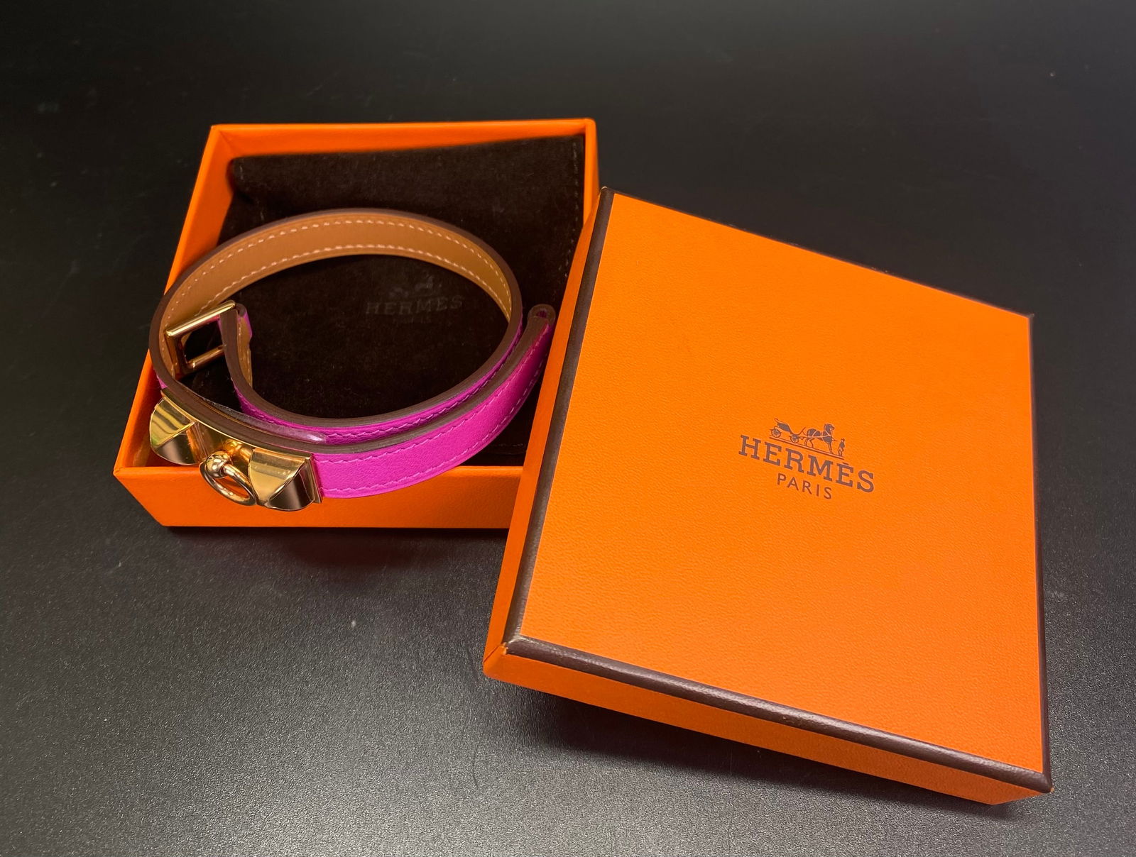 New Hermes Shocking Pink Double Tour Bracelet (1 of 6)