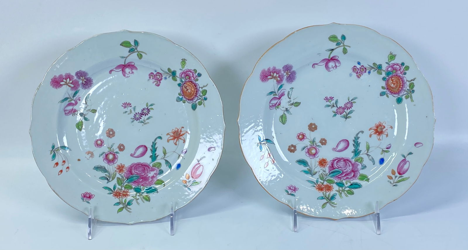 Pr Chinese 18th C Export Porcelain Flower Plates (1 of 4)