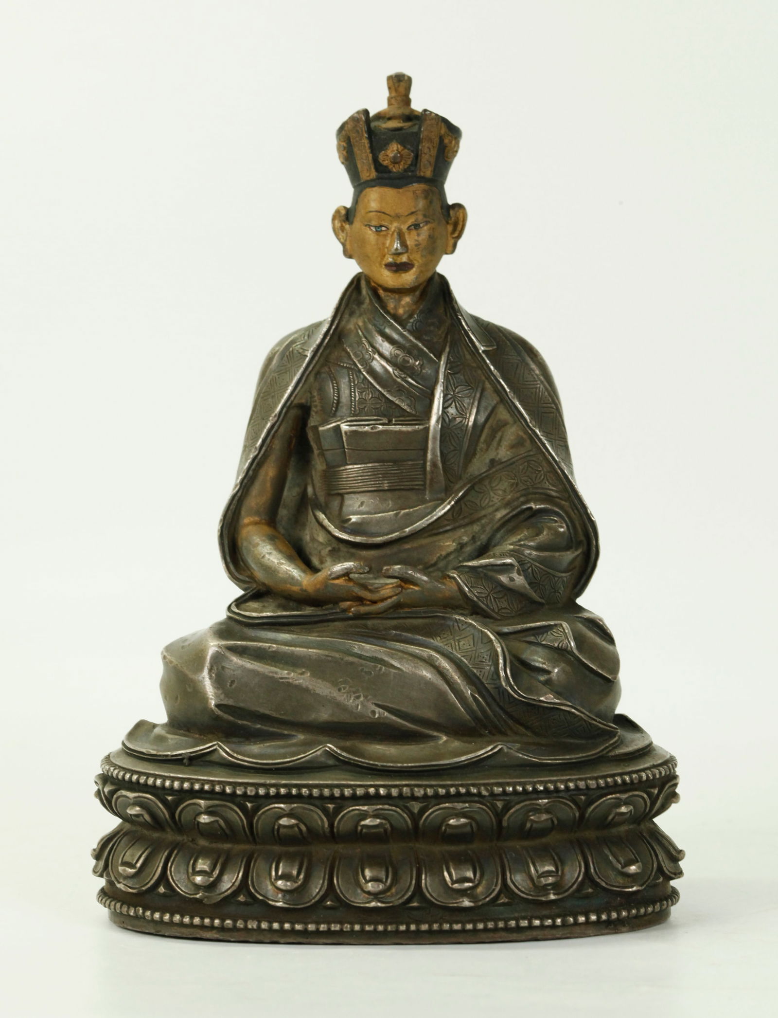 Tibetan Silver Seated Lama Sealed Lotus Throne (1 of 5)