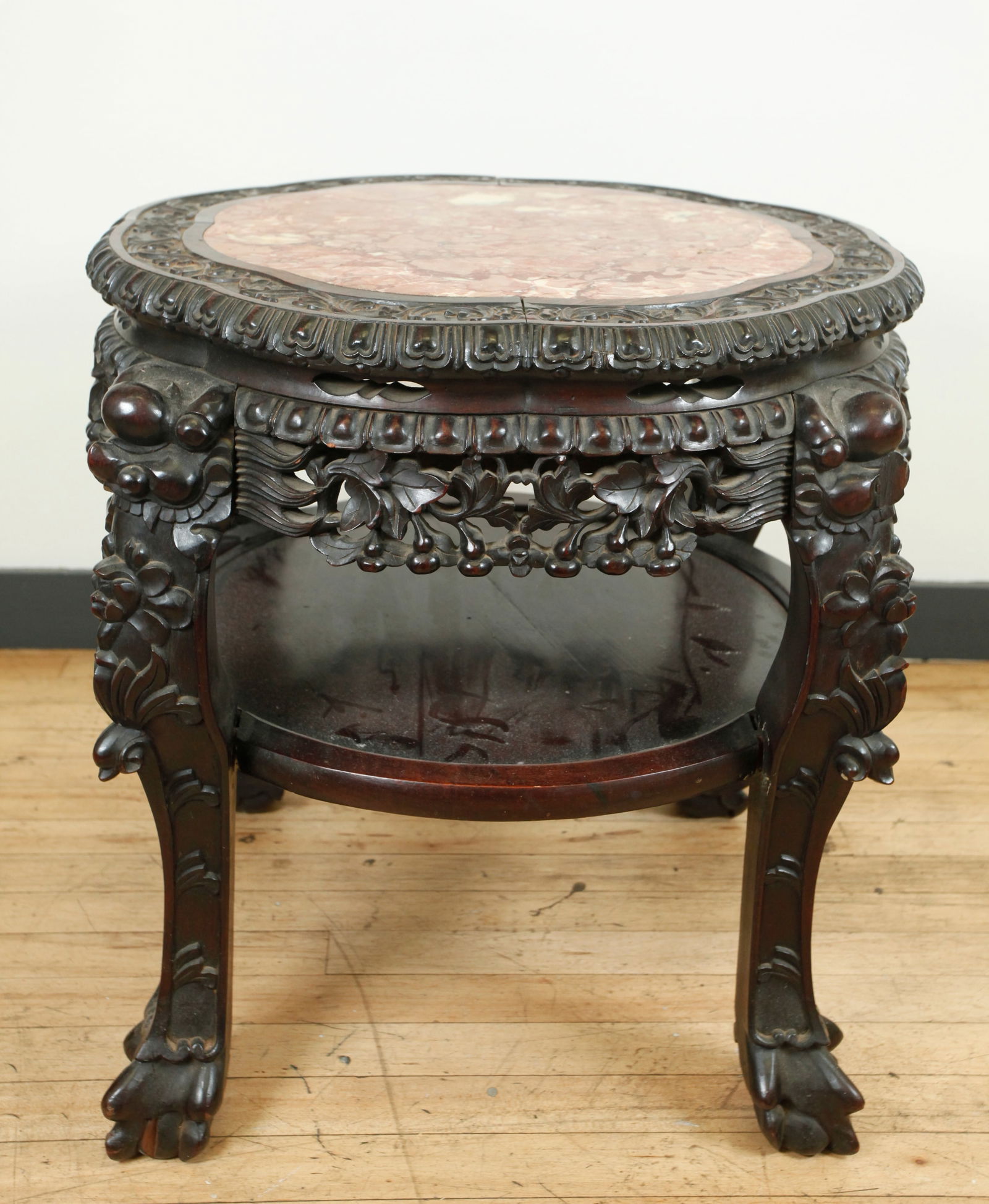 Chinese 19th C Marble & Hard Wood Table w Shelf (1 of 6)