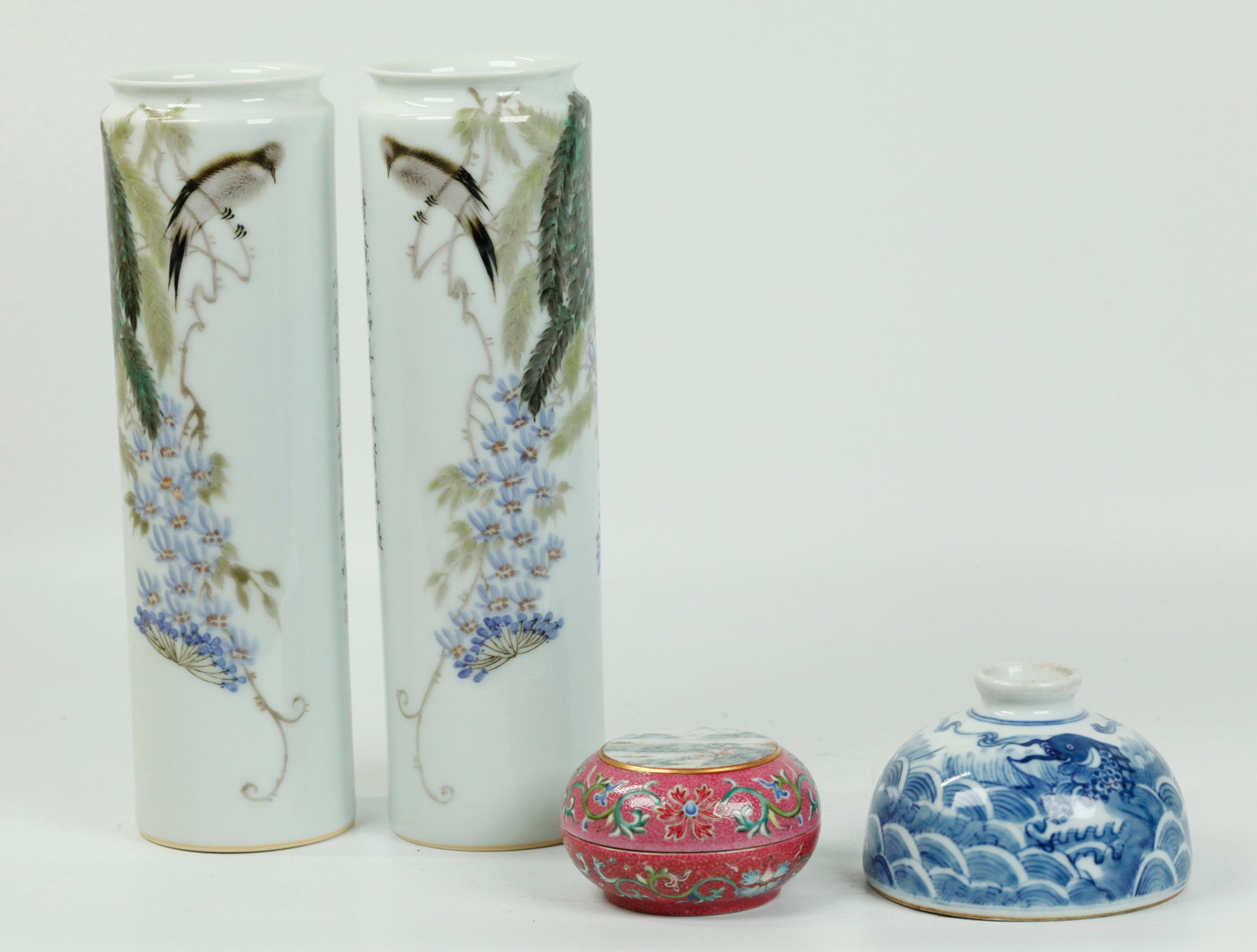 Pr Chinese Porcelain Vases; Round Box Water Jar (1 of 7)