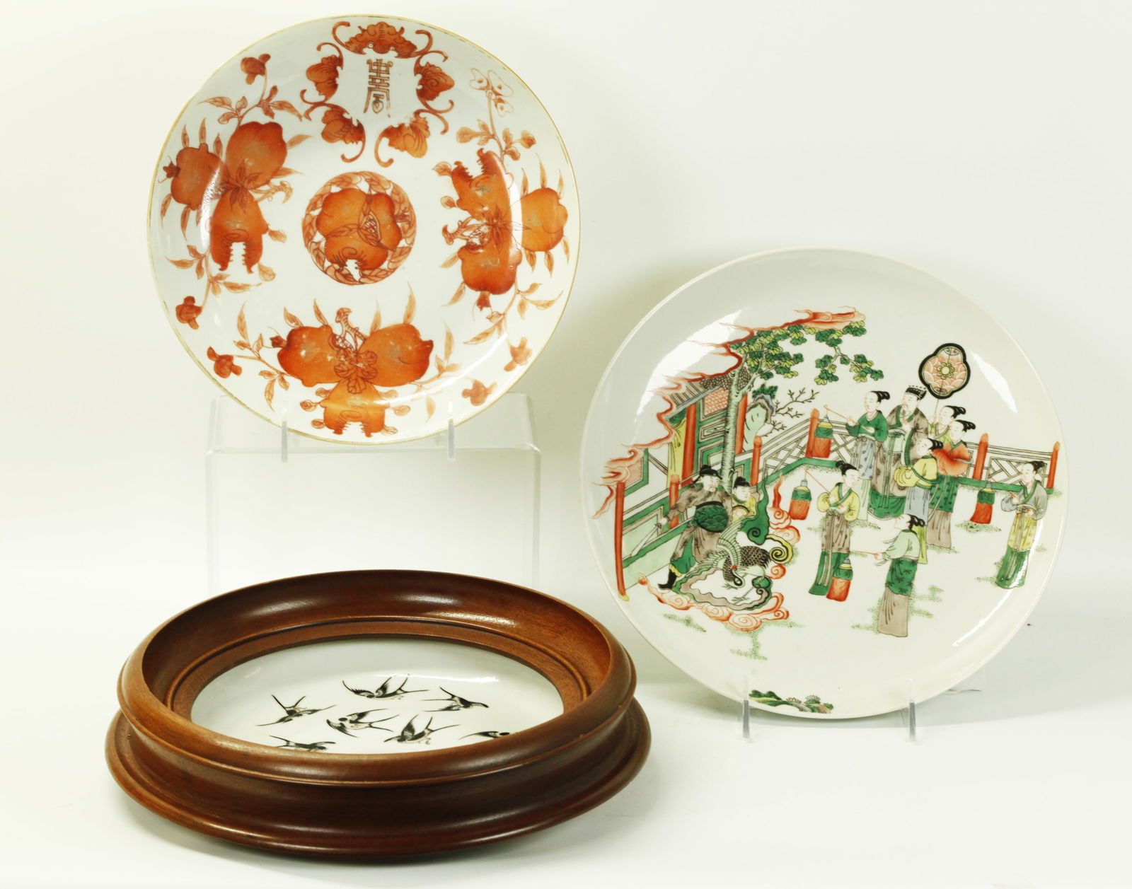 3 Lg Chinese 19th C Enameled Plates (1 of 5)