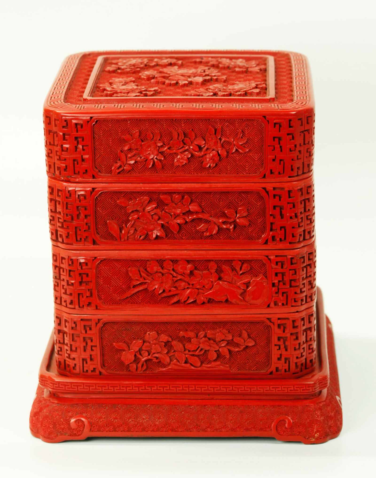 Chinese Red Cinnabar Lacquer Stacking Boxes (1 of 6)
