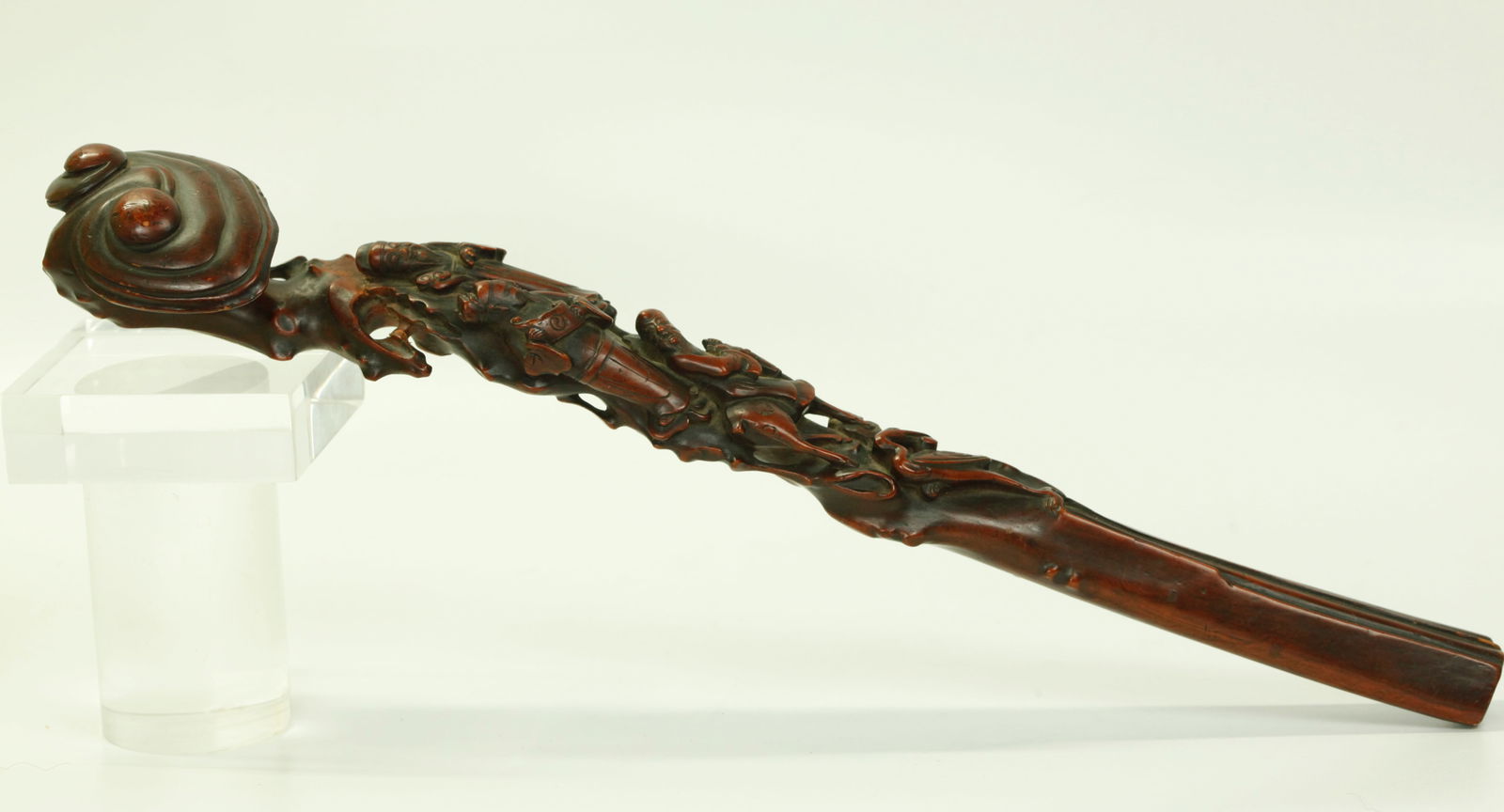Chinese 19th C Fu, Lu & Shou Wood Ruyi Scepter (1 of 6)