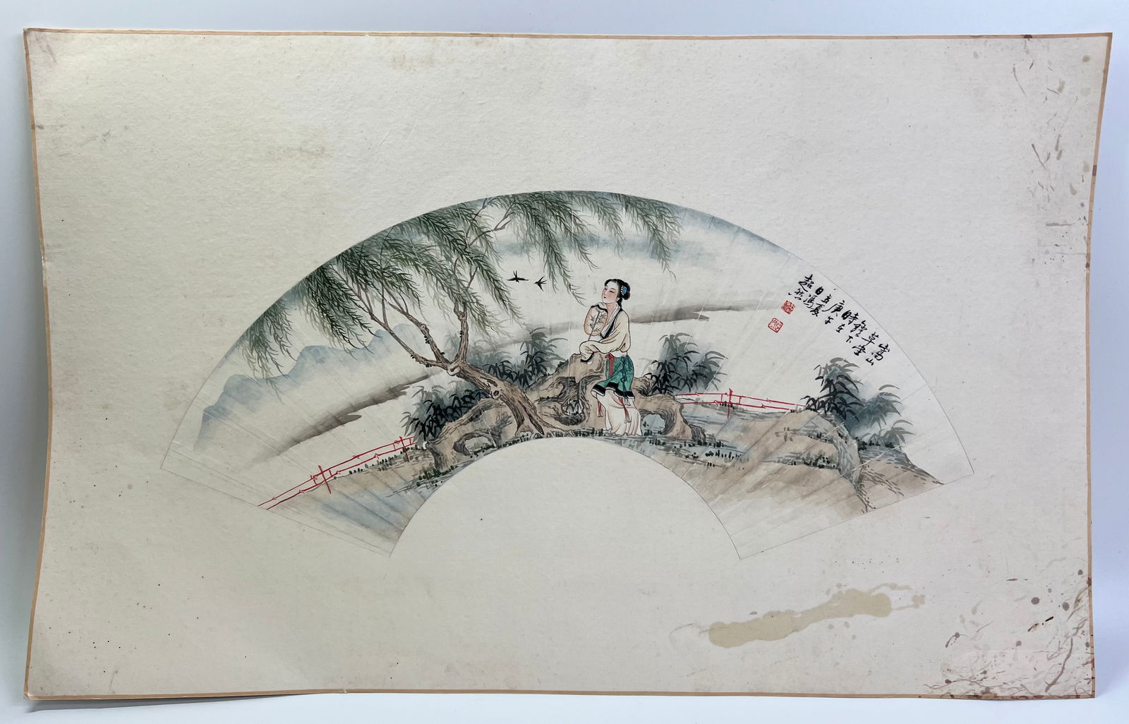 Feng Chaoran; Chinese Ink & Color Lady Fan (1 of 4)