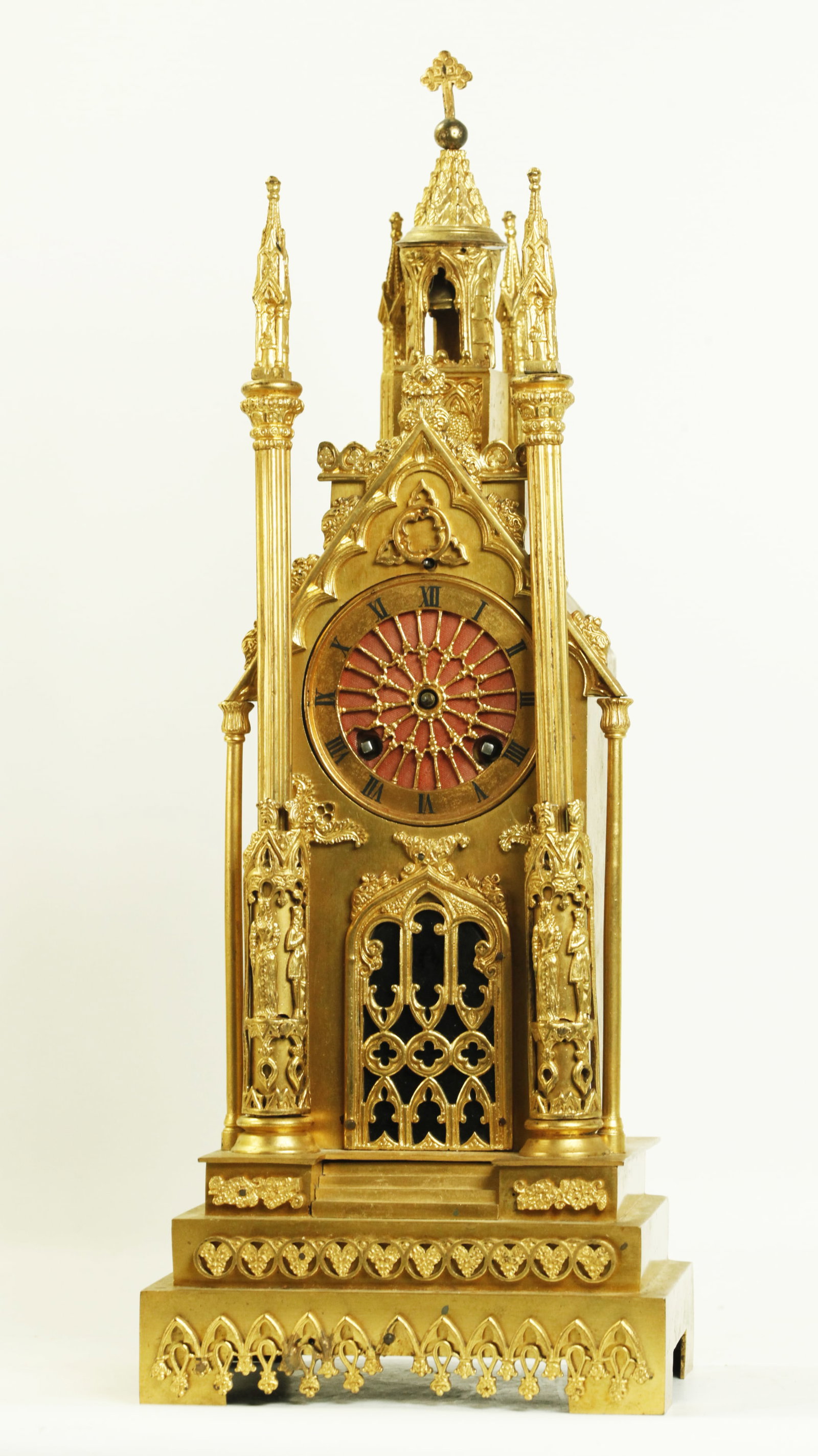 J B Delettrez French Gilt Bronze 19C Gothic Clock (1 of 5)