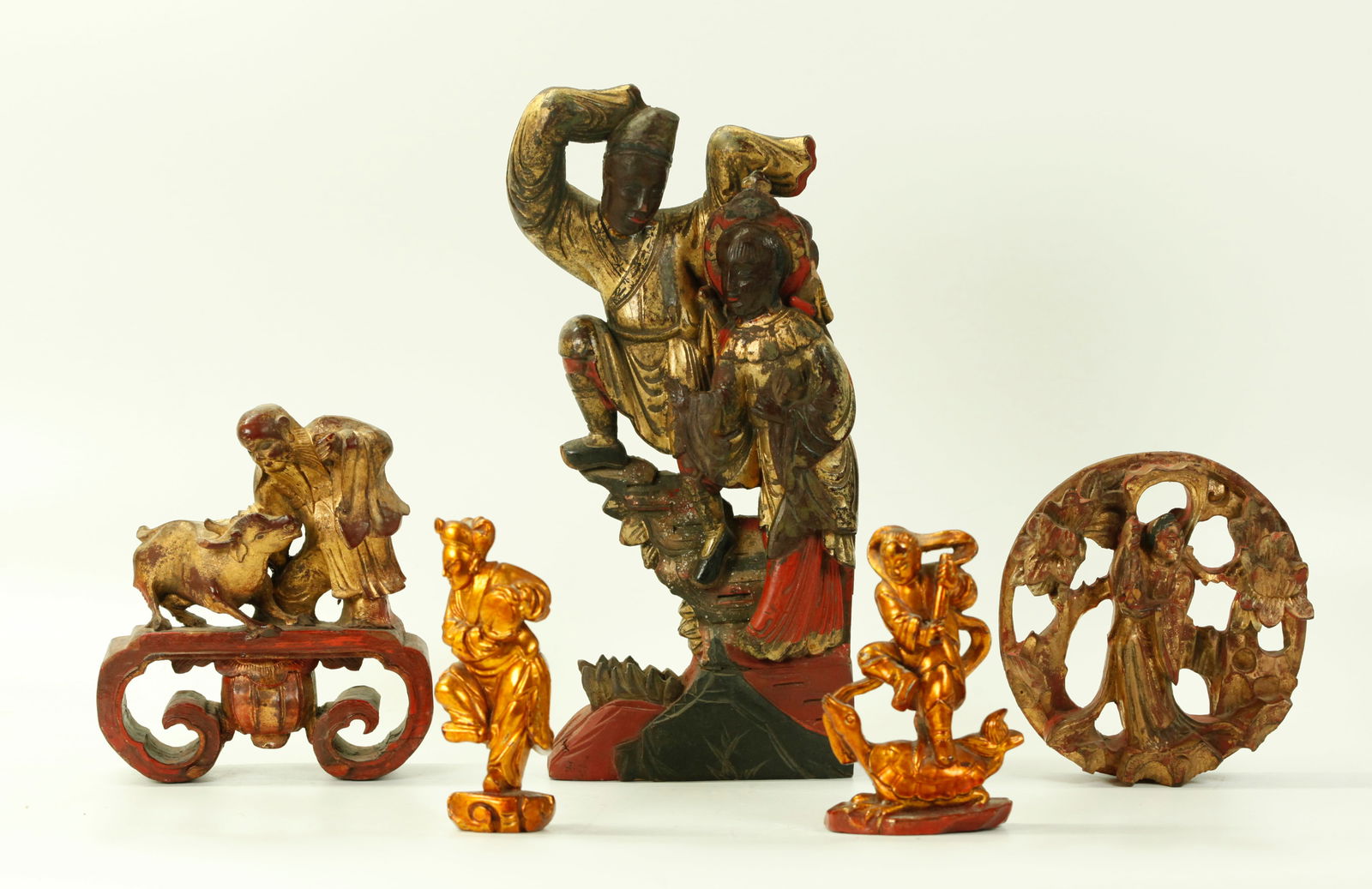5 Chinese Qing Dynasty Gold Lacquer Wood Carvings (1 of 6)