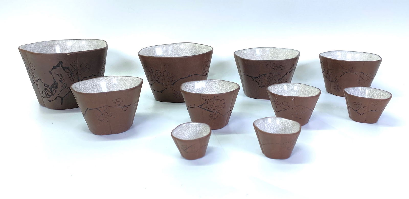 10 Chinese White Crackle Enamel Yixing Nest Cups (1 of 9)