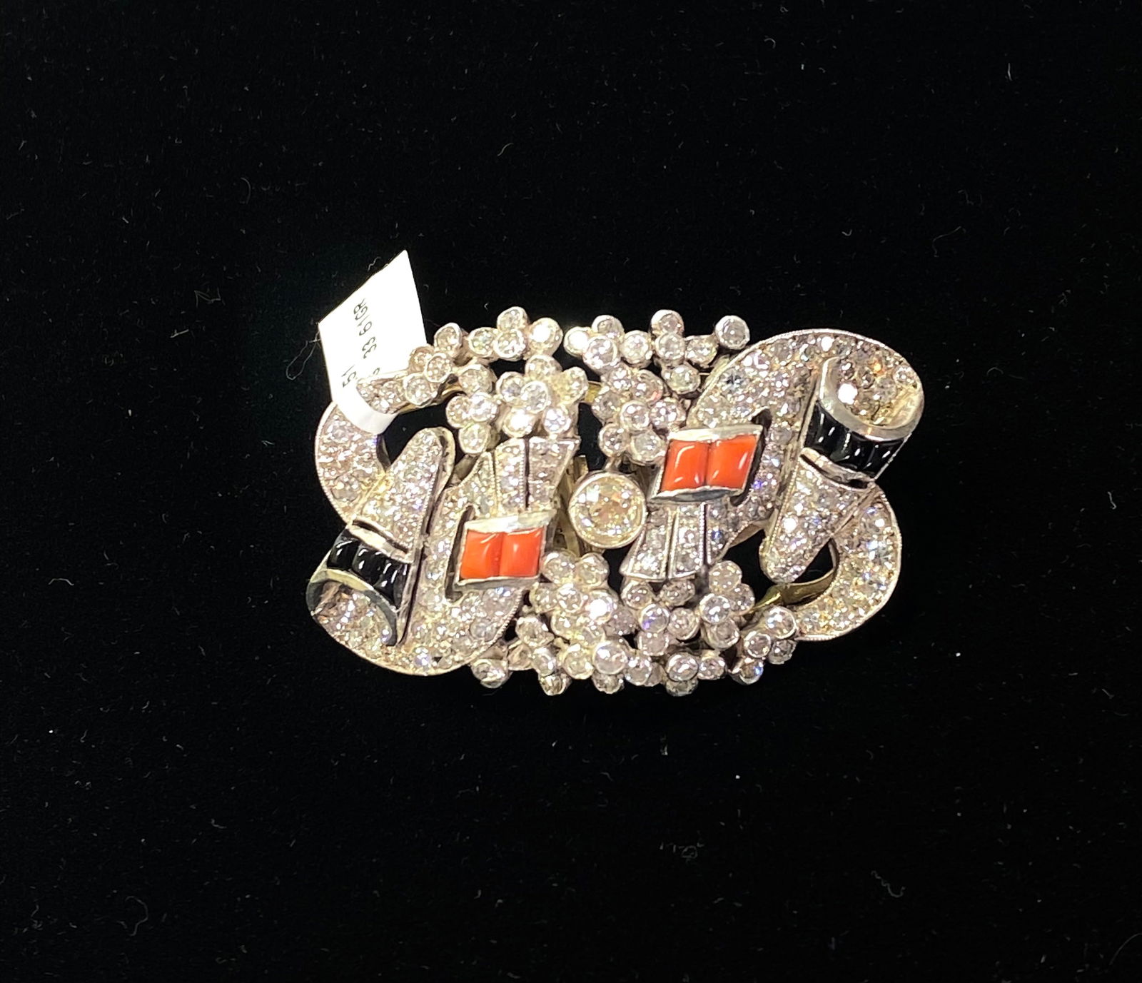 Vintage Art Deco Diamond Onyx Coral Pin Clips (1 of 6)