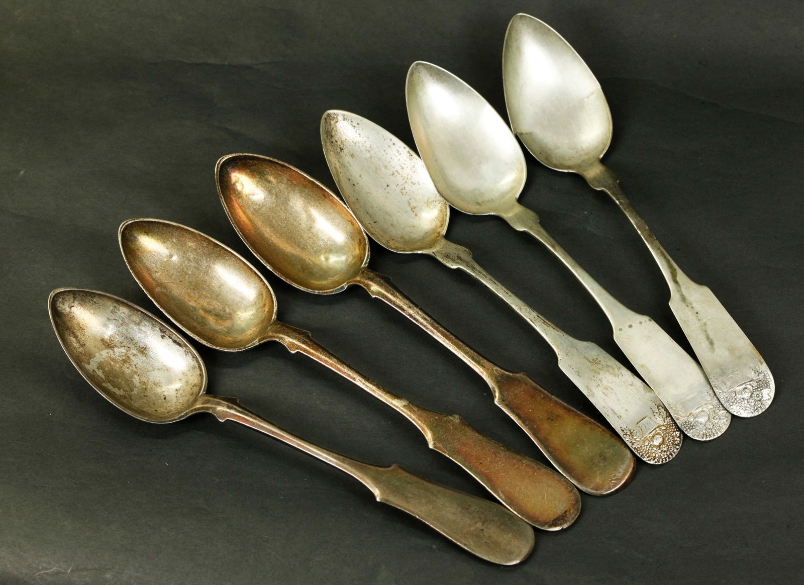 3 Russian Silver Serving Spoons; 3 US Coin Silver (1 of 7)