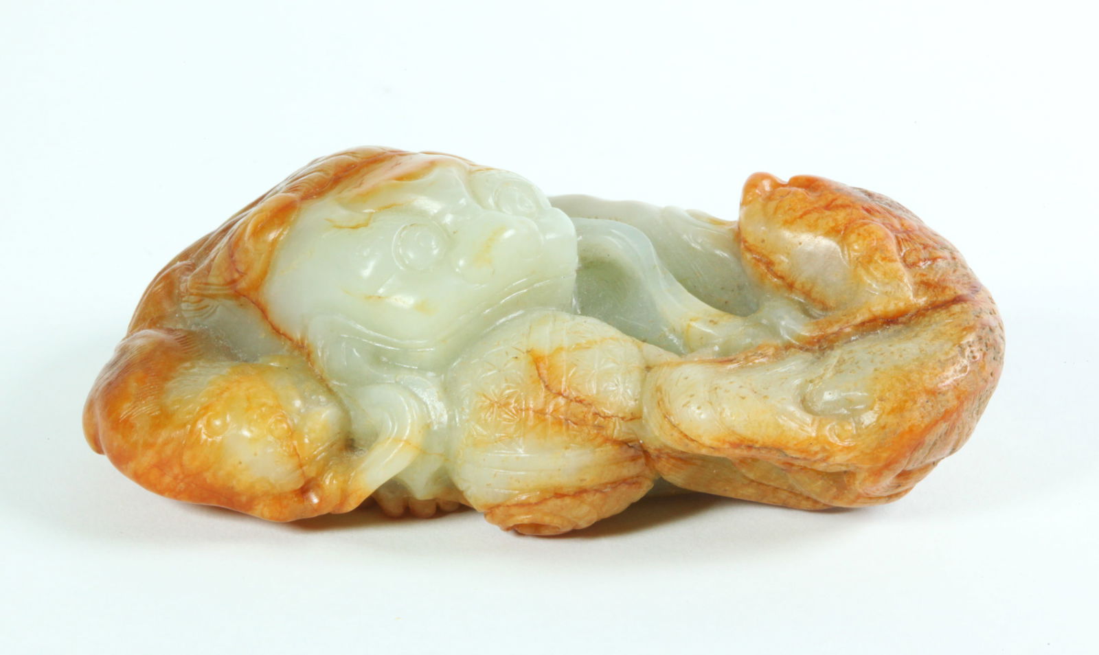 Chinese 18 C Celadon Russet Jade Dogs Lg Pebble (1 of 5)