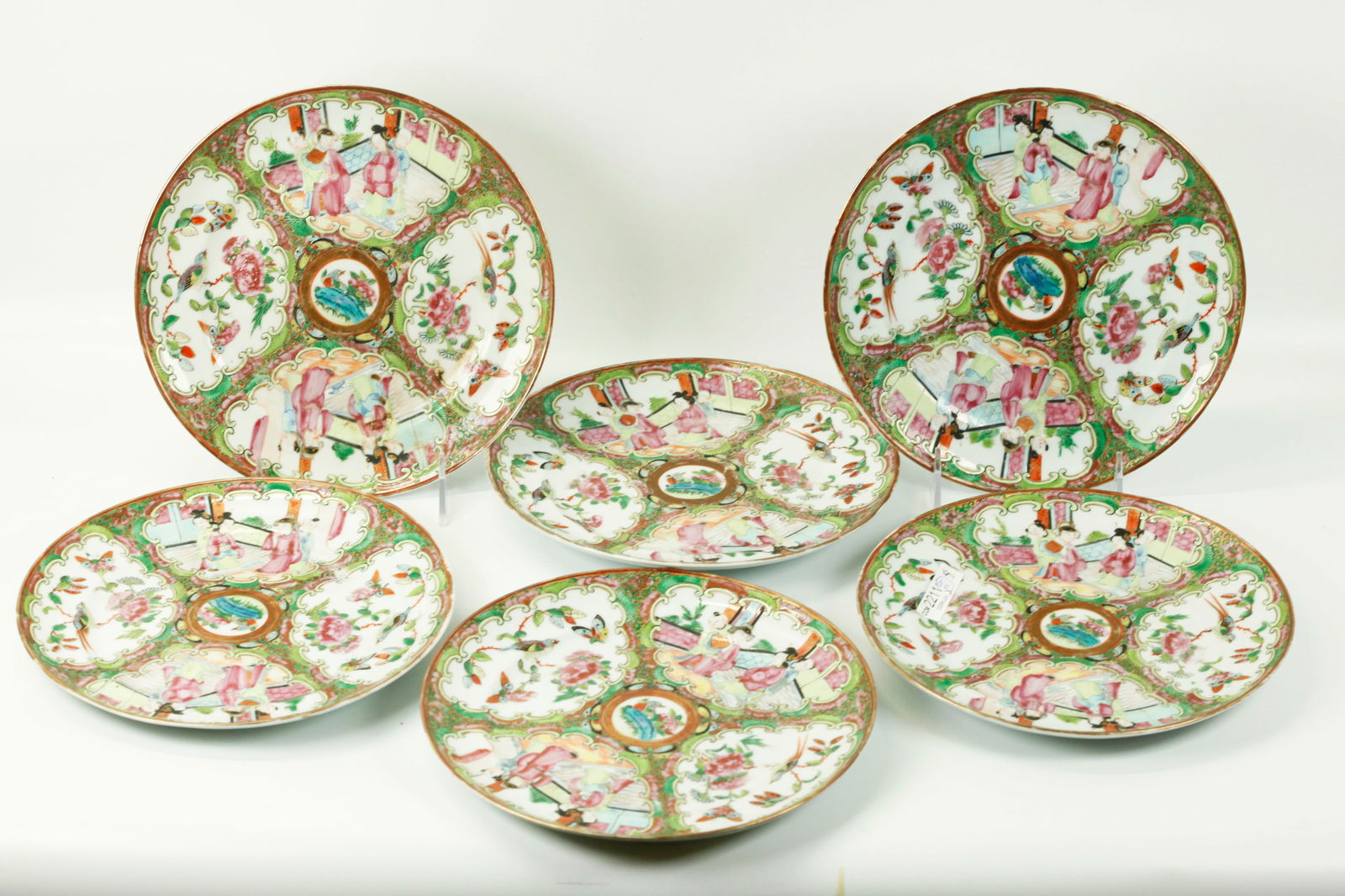 6 Chinese 19th C Rose Medallion 8 1/2" Plates (1 of 5)