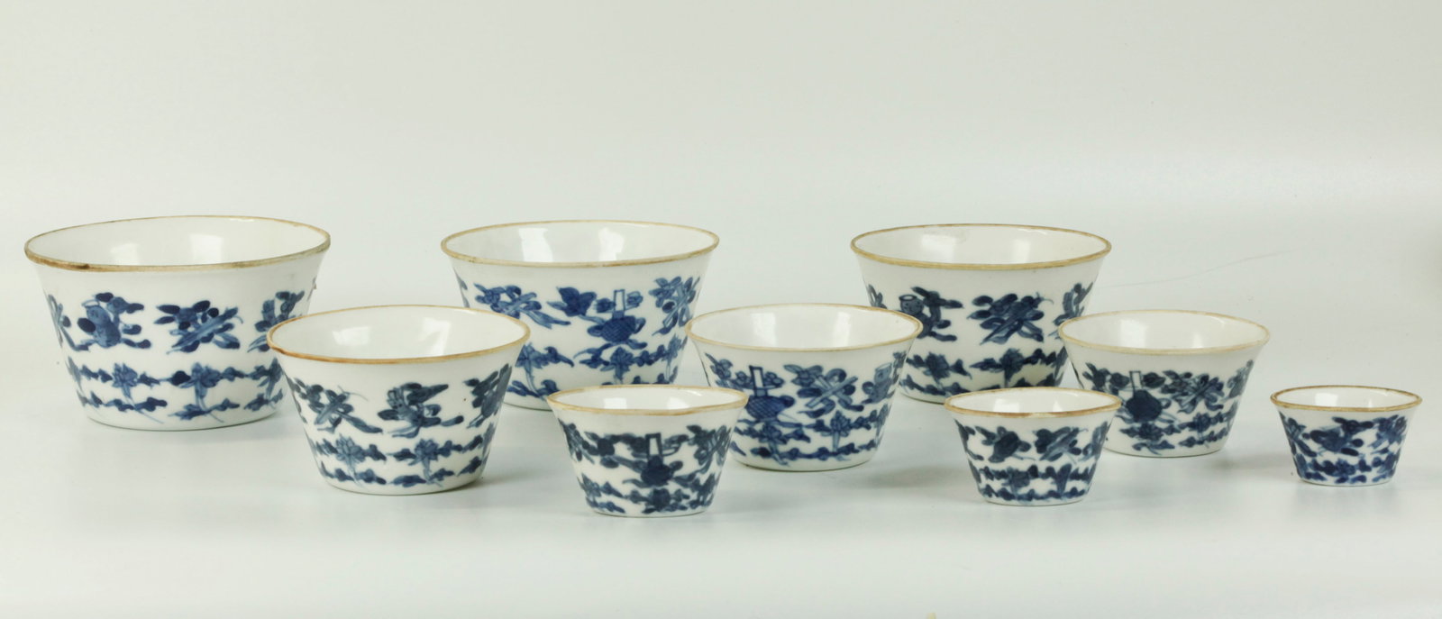 9 Chinese 19 C Blue & White Porcelain Nesting Cups (1 of 5)