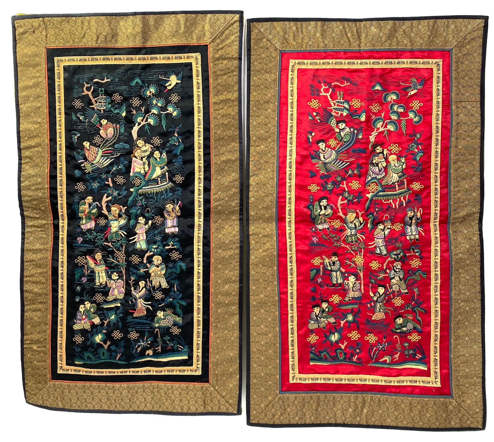 2 Chinese Qing Embroidered Silk Uncut Sleeve Ends (1 of 5)