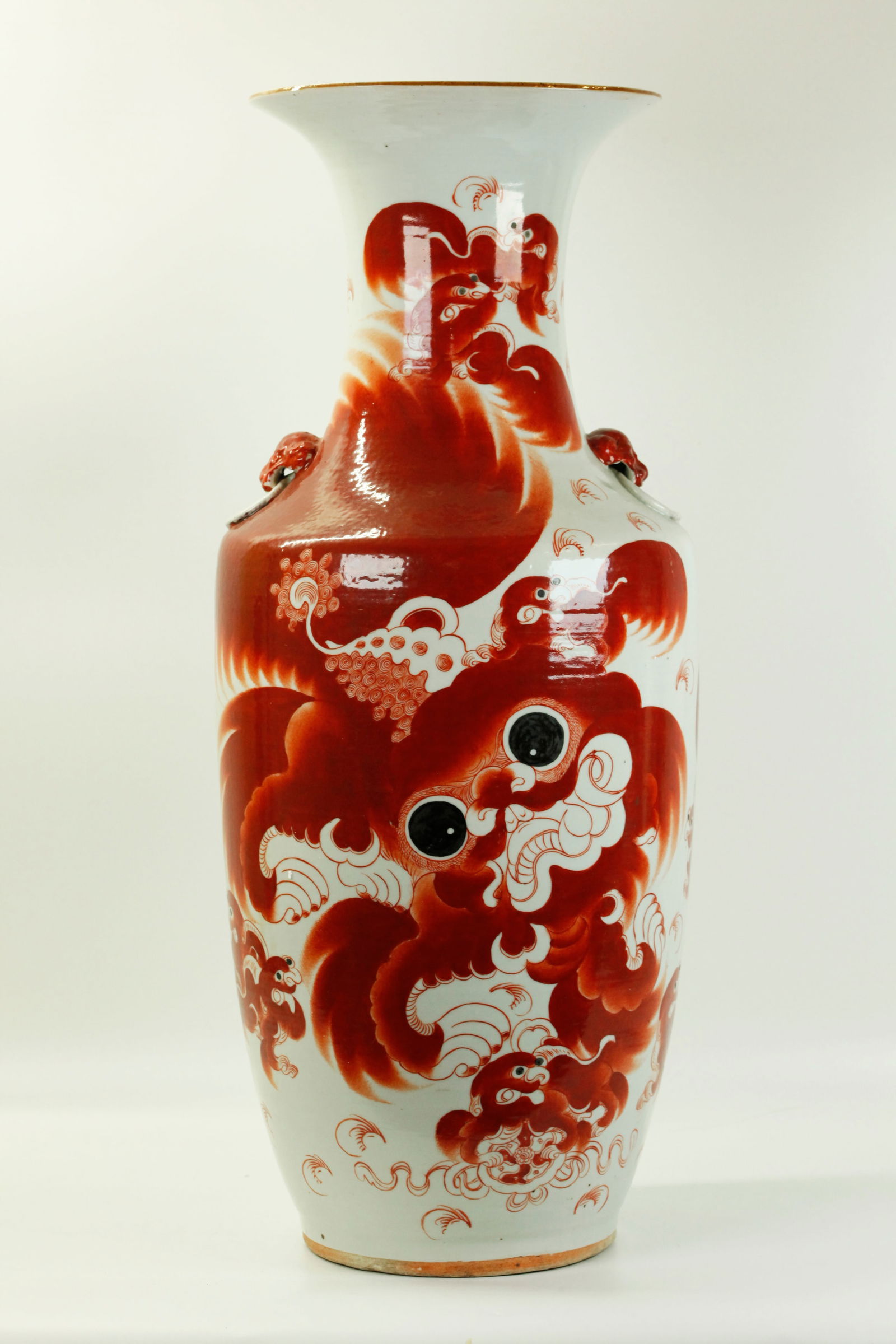 Lg Chinese Porcelain Iron Red Fu Dog Vase (1 of 5)
