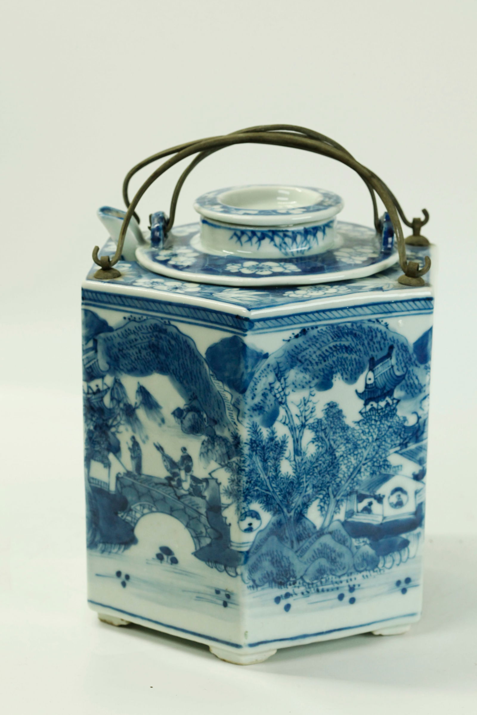 Chinese Blue & White Porcelain Teapot & Heater (1 of 5)