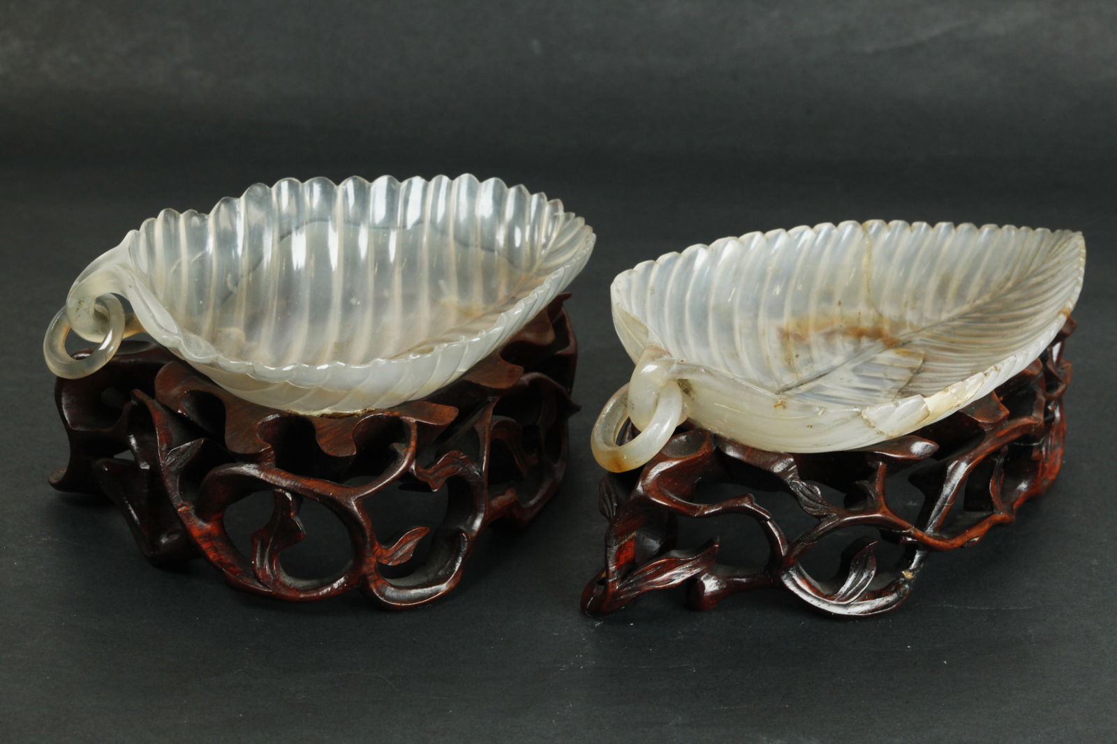 2 Similar Chinese Agate Mughal-Type Leaf Dishes (1 of 7)