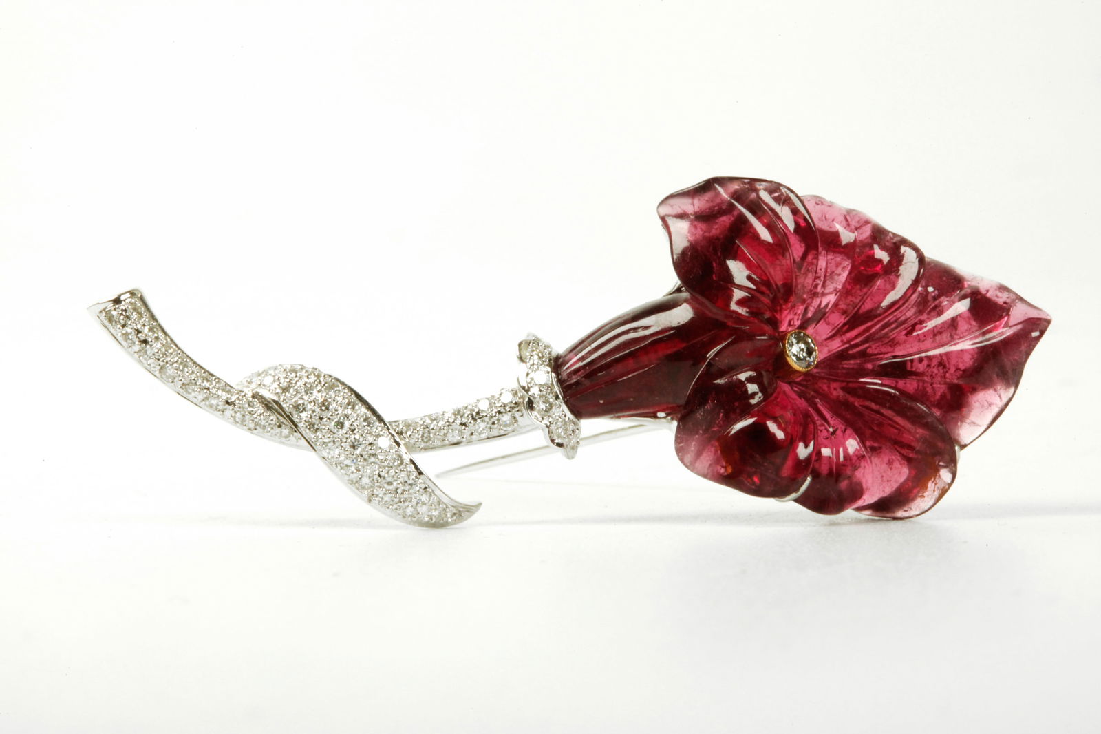 Dark Pink Tourmaline Flower & Diamond 18K Pin (1 of 4)