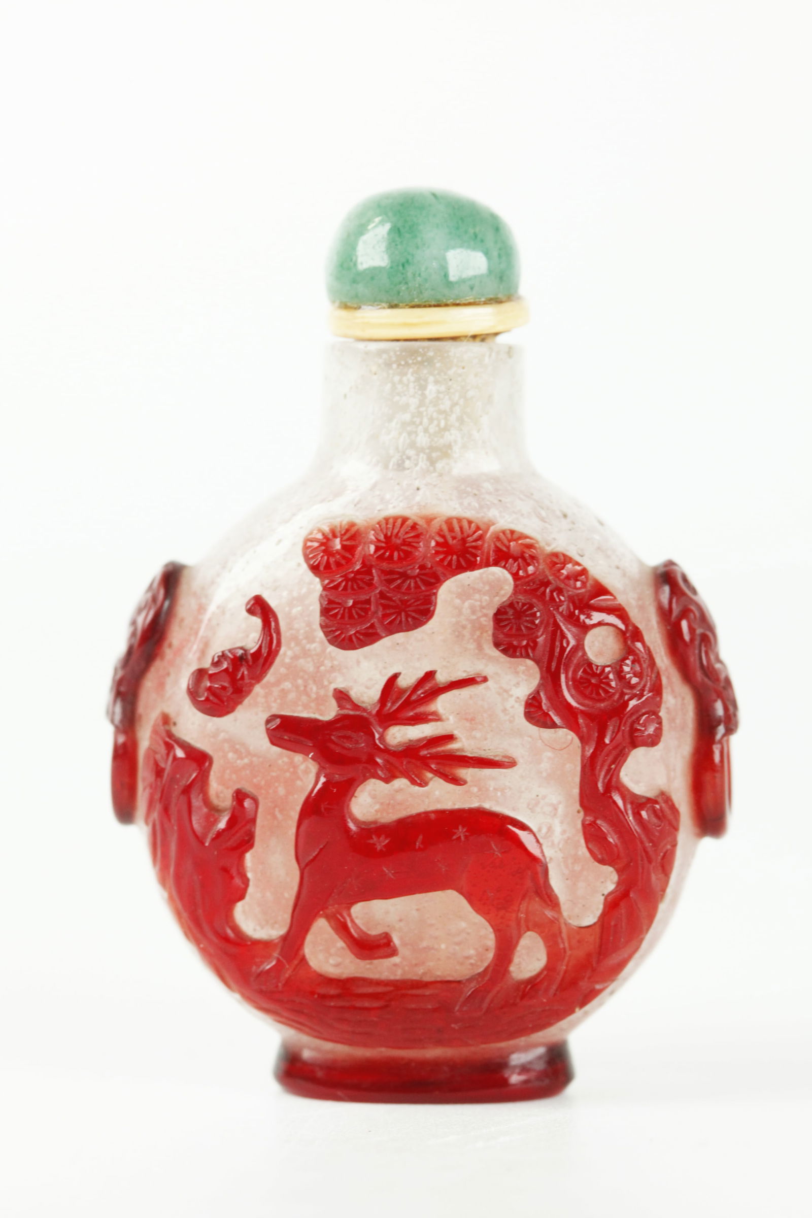 Chinese 18th C Ruby Over Bubble Glass Snuff Bottle (1 of 5)