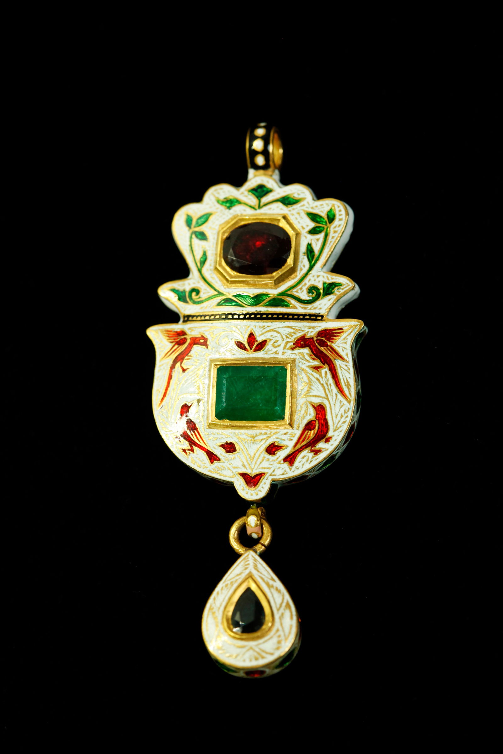 Asian Gilt & Enameled Gemstone 2-Part Pendant (1 of 5)
