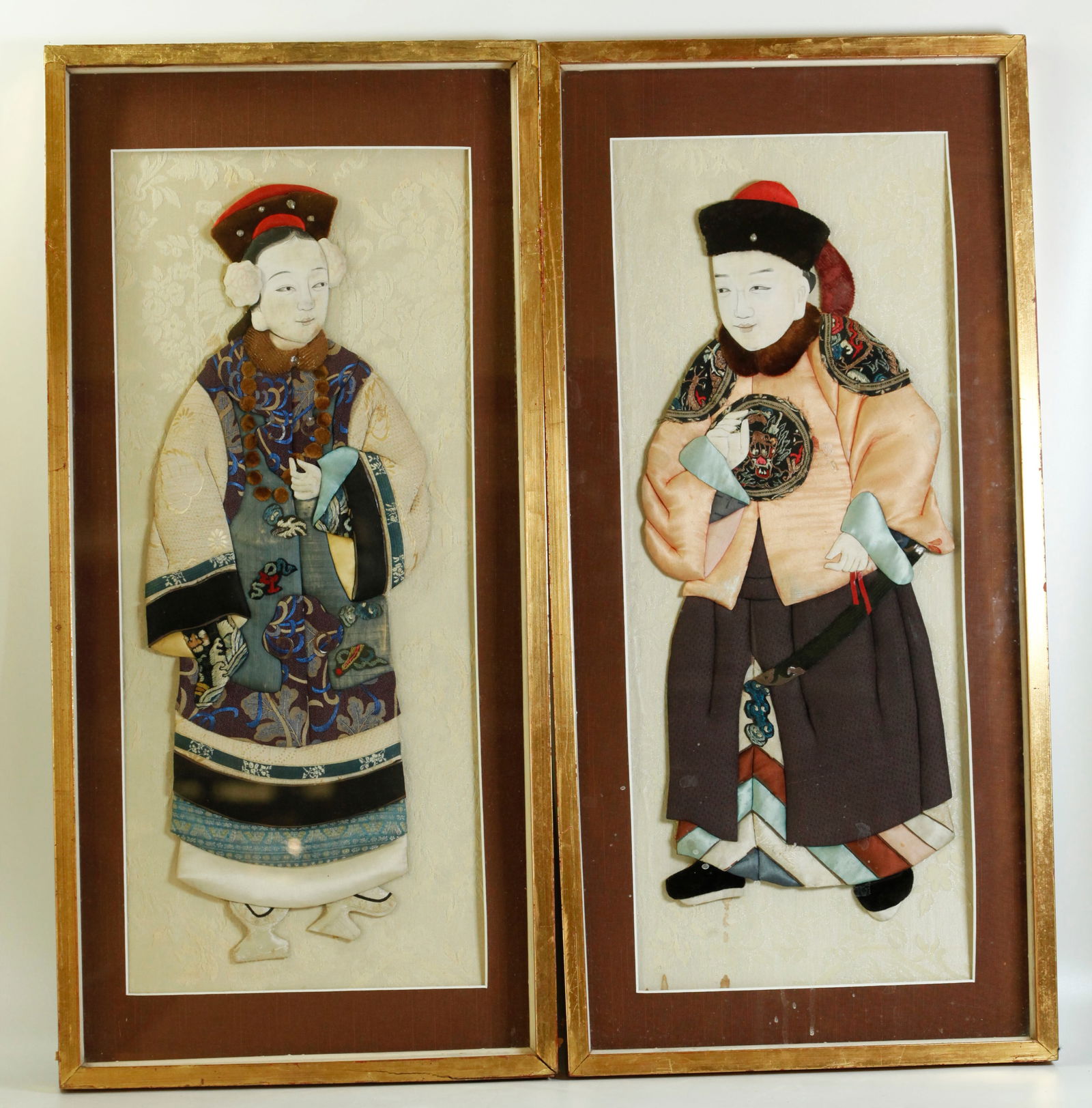 Pr Chinese Qing Court Figures Applique Silks (1 of 6)
