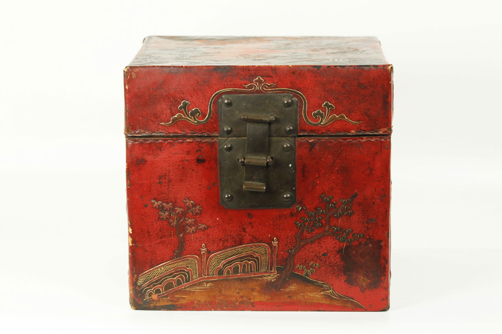 Chinese Red Leather & Lacquer Traveling Small Case (1 of 6)