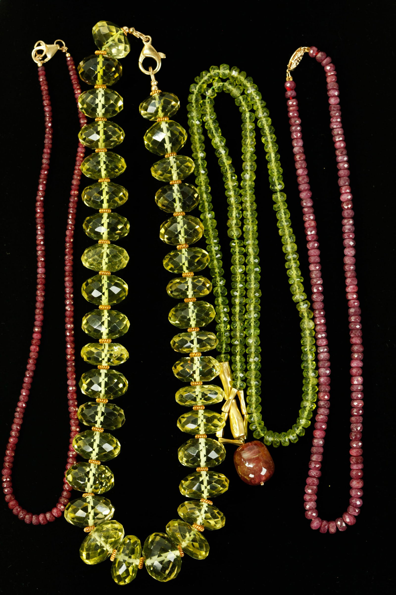 4 Asian Gem Bead Necklaces Ruby Peridot Citron 14K (1 of 7)