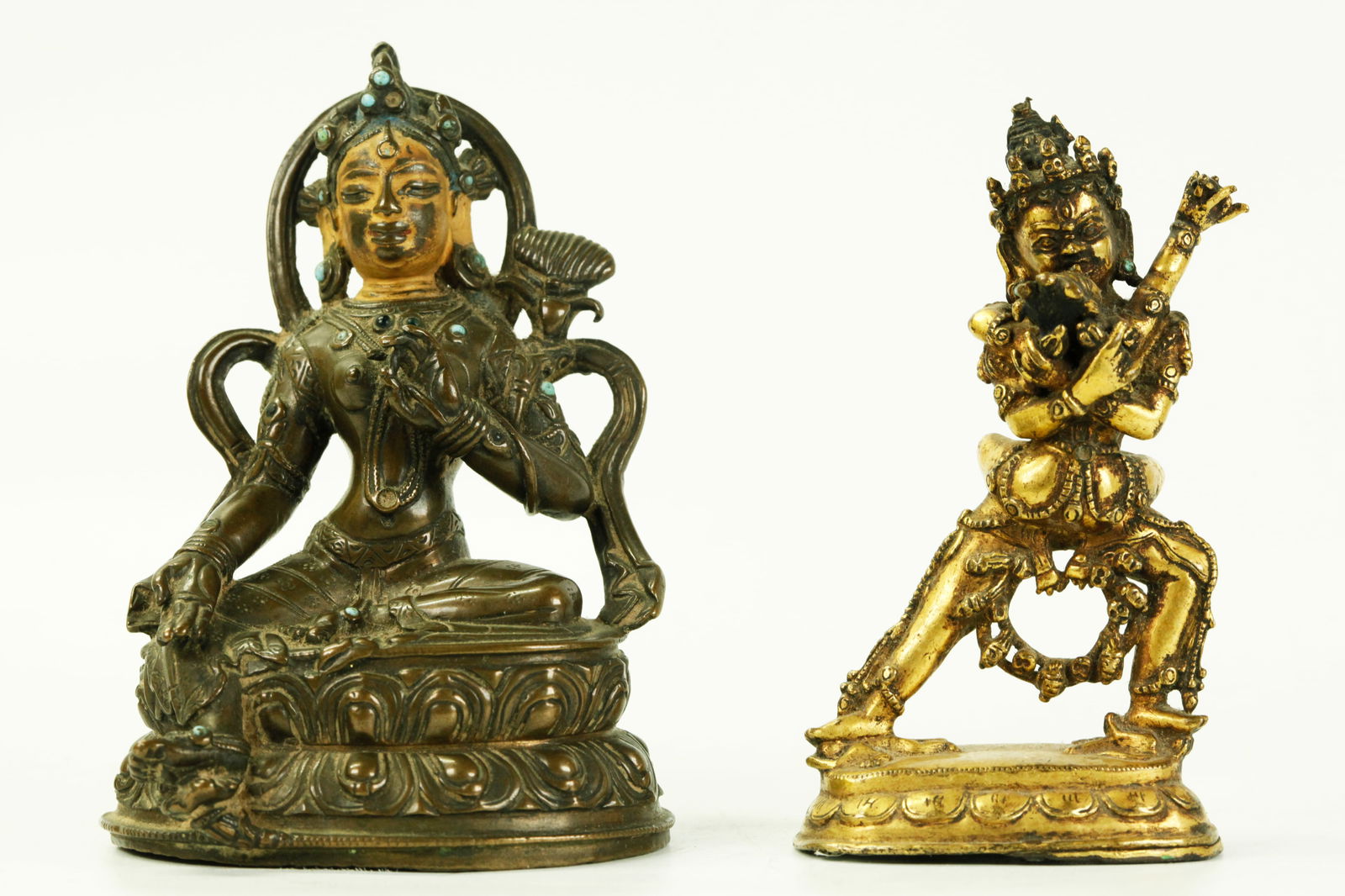 2 Tibetan 18/19 C Bronze & Gilt Buddhist Figures (1 of 7)